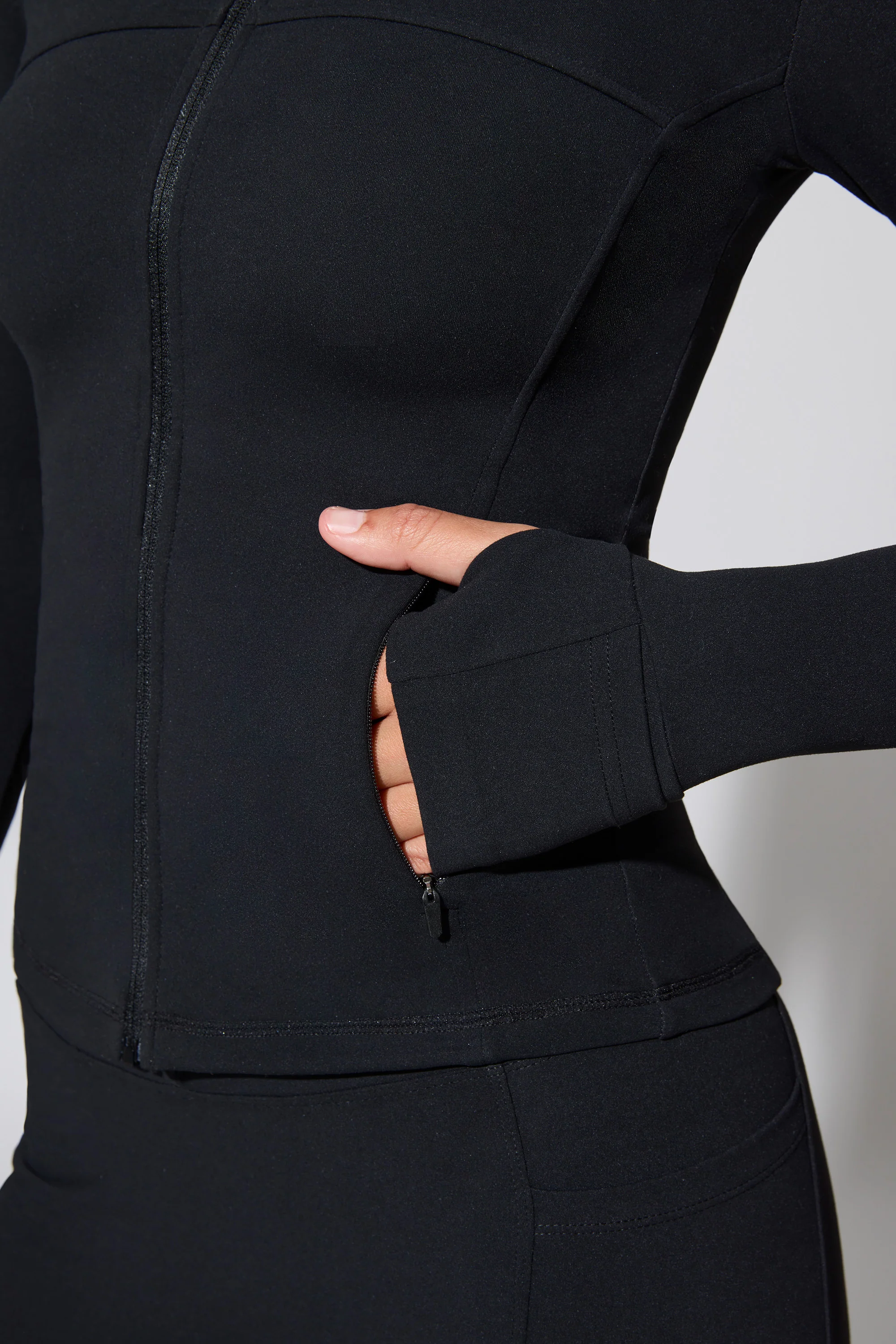 Long Sleeve Zip Up Jacket in Black - Image 7