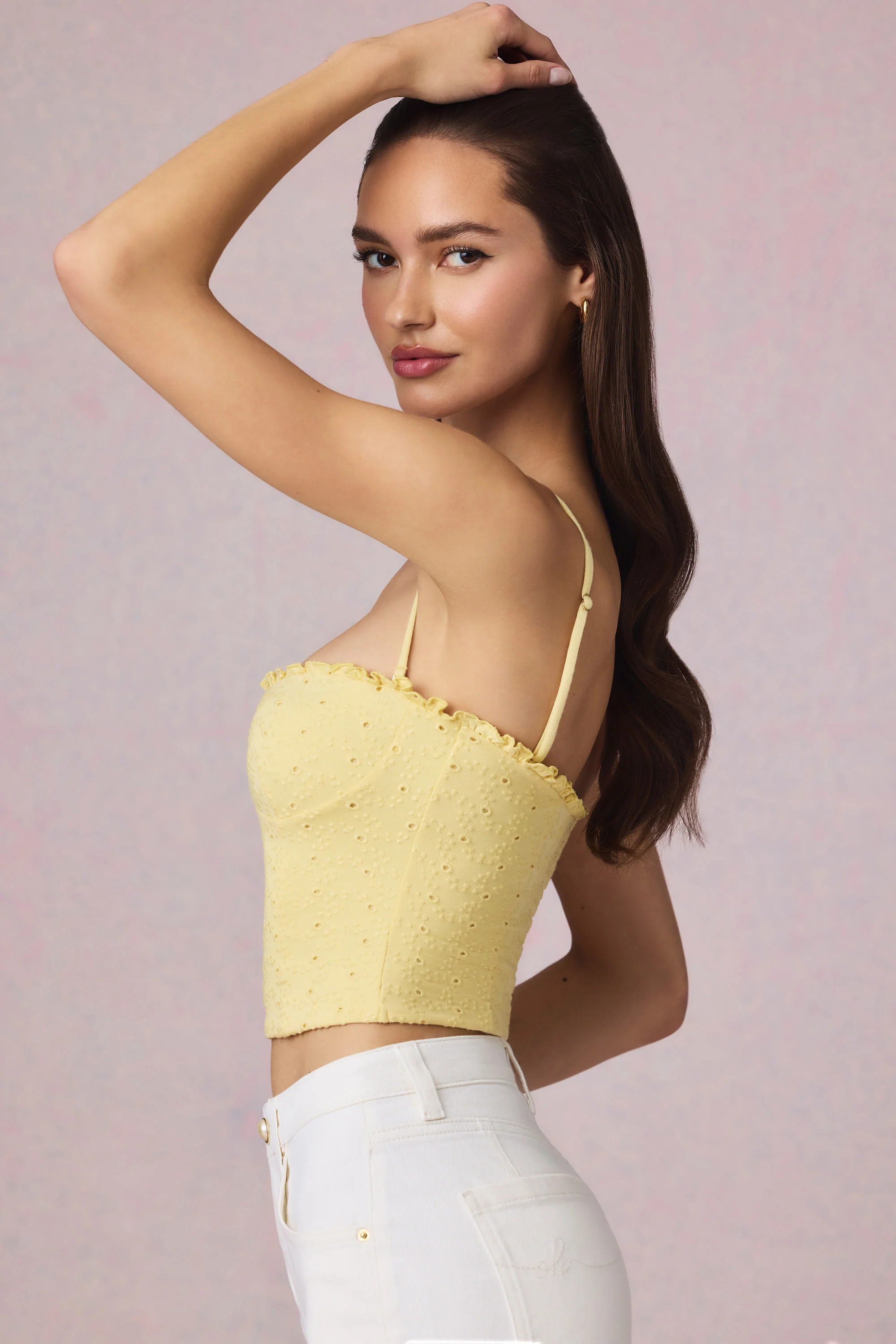 Modal Broderie Anglaise Camisole Top in Lemon Yellow - Image 9