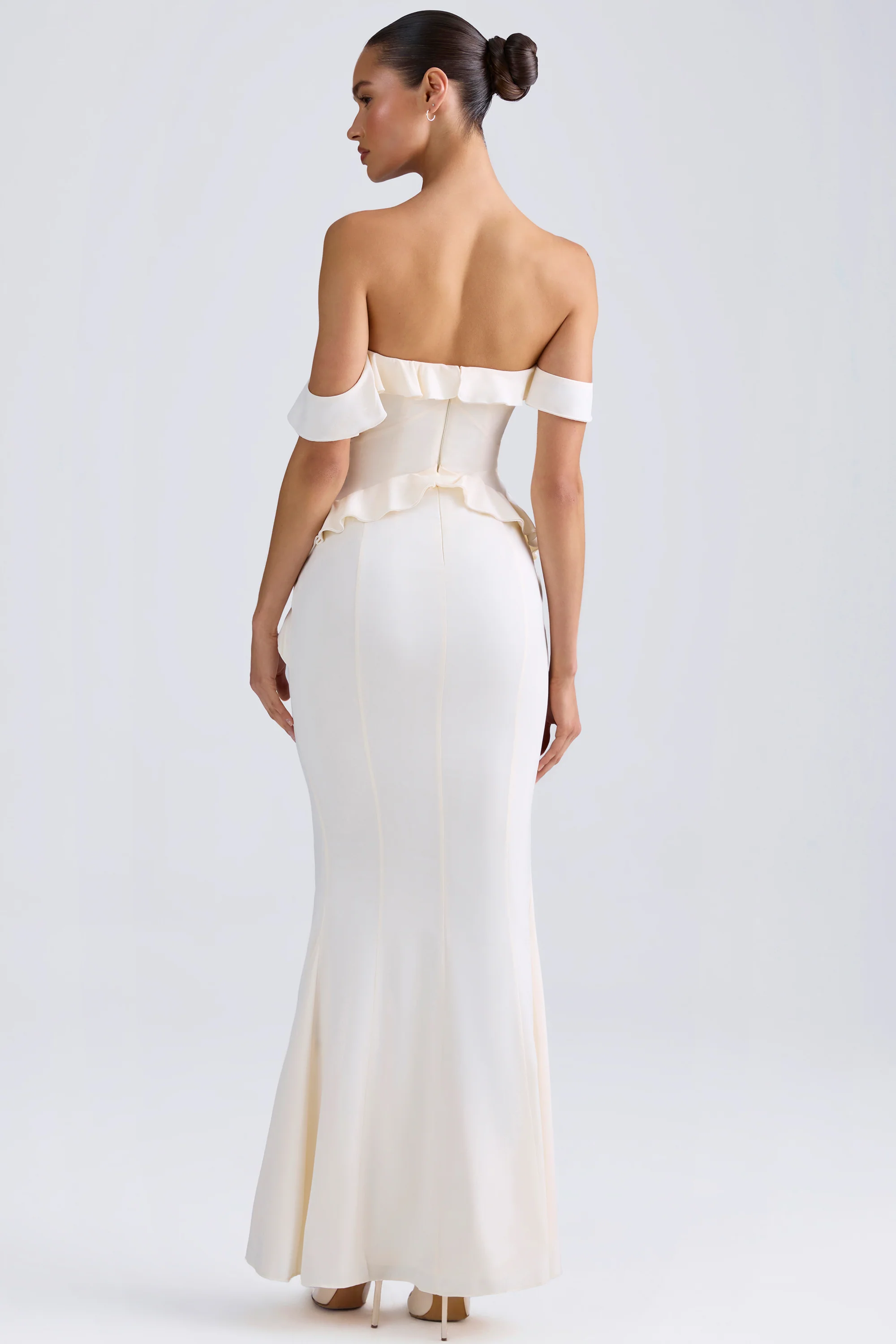Off-Shoulder Ruffle-Trim Gown in Ivory - Image 2
