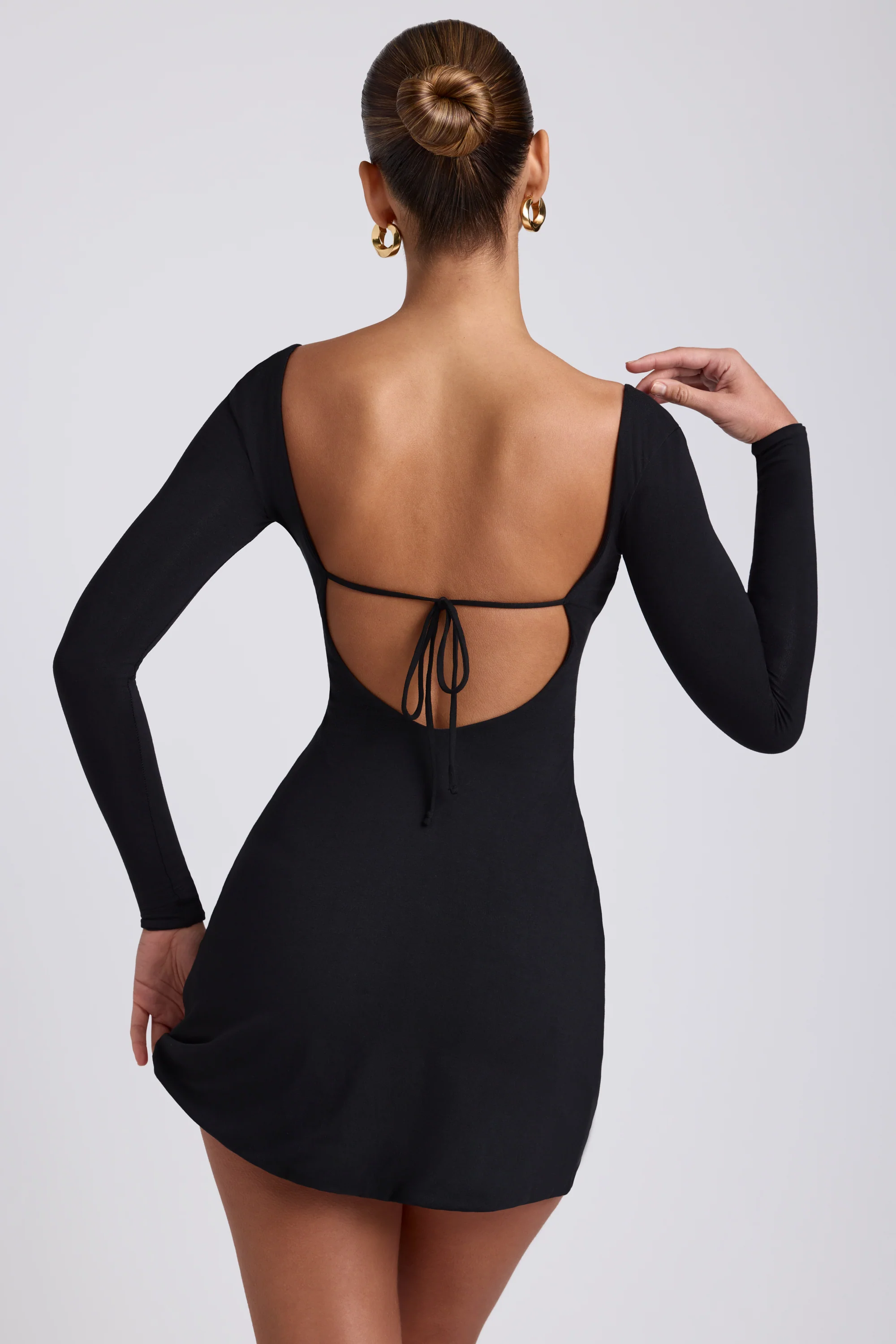Modal Square Neck Long Sleeve Mini Dress in Black - Image 2