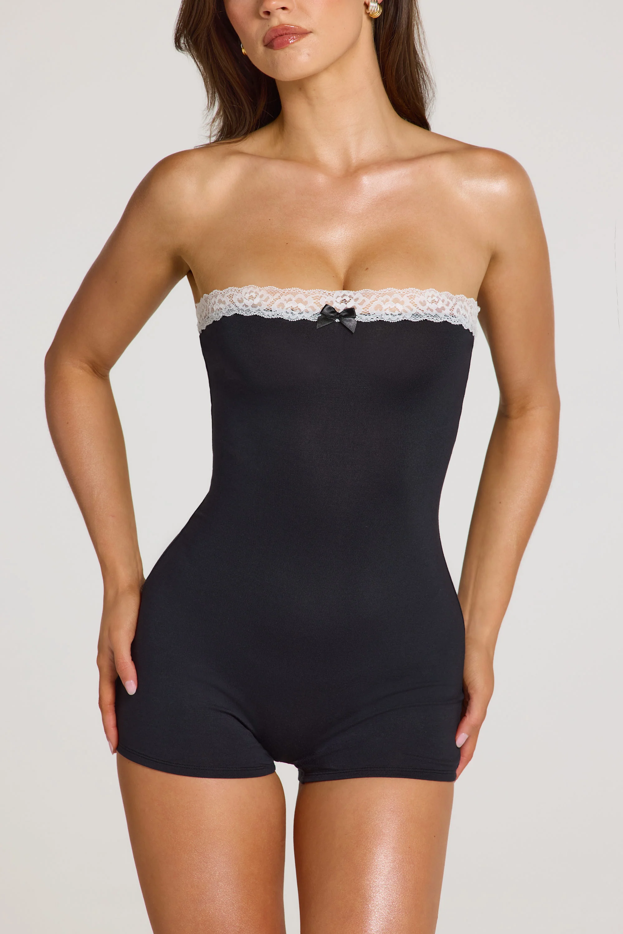 Modal Lace-Trim Playsuit in Black - Image 2