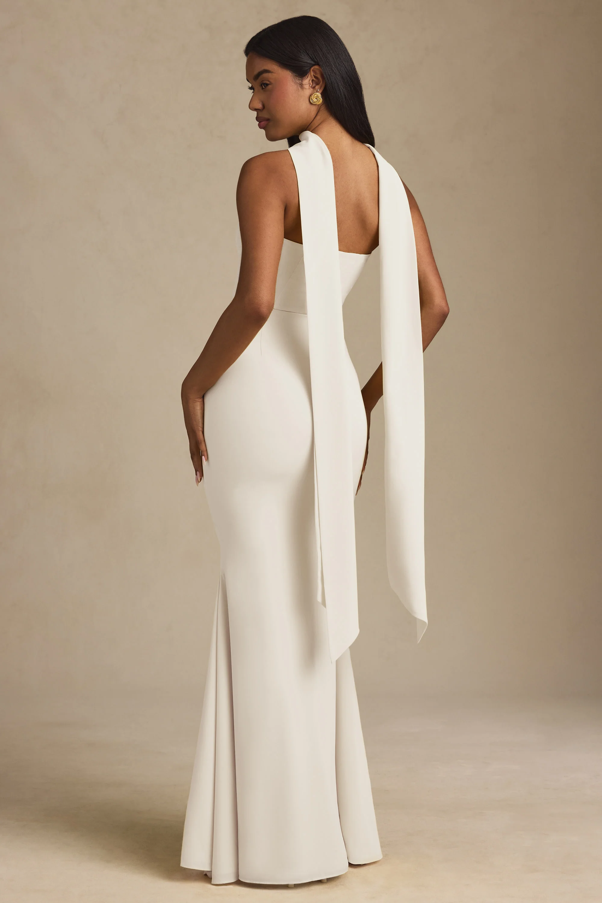 Scarf-Detail Strapless Gown in Ivory - Image 2