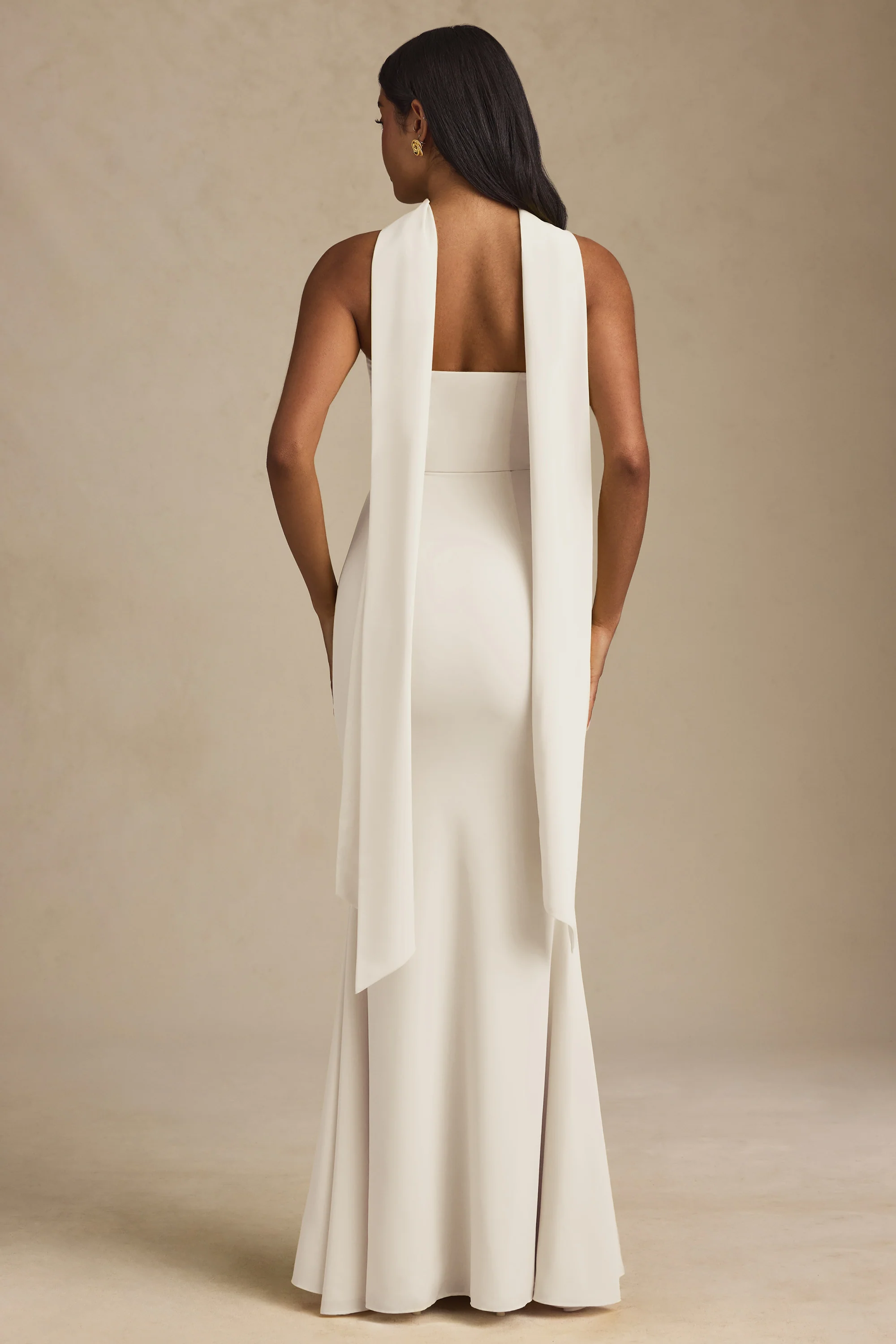 Scarf-Detail Strapless Gown in Ivory - Image 5