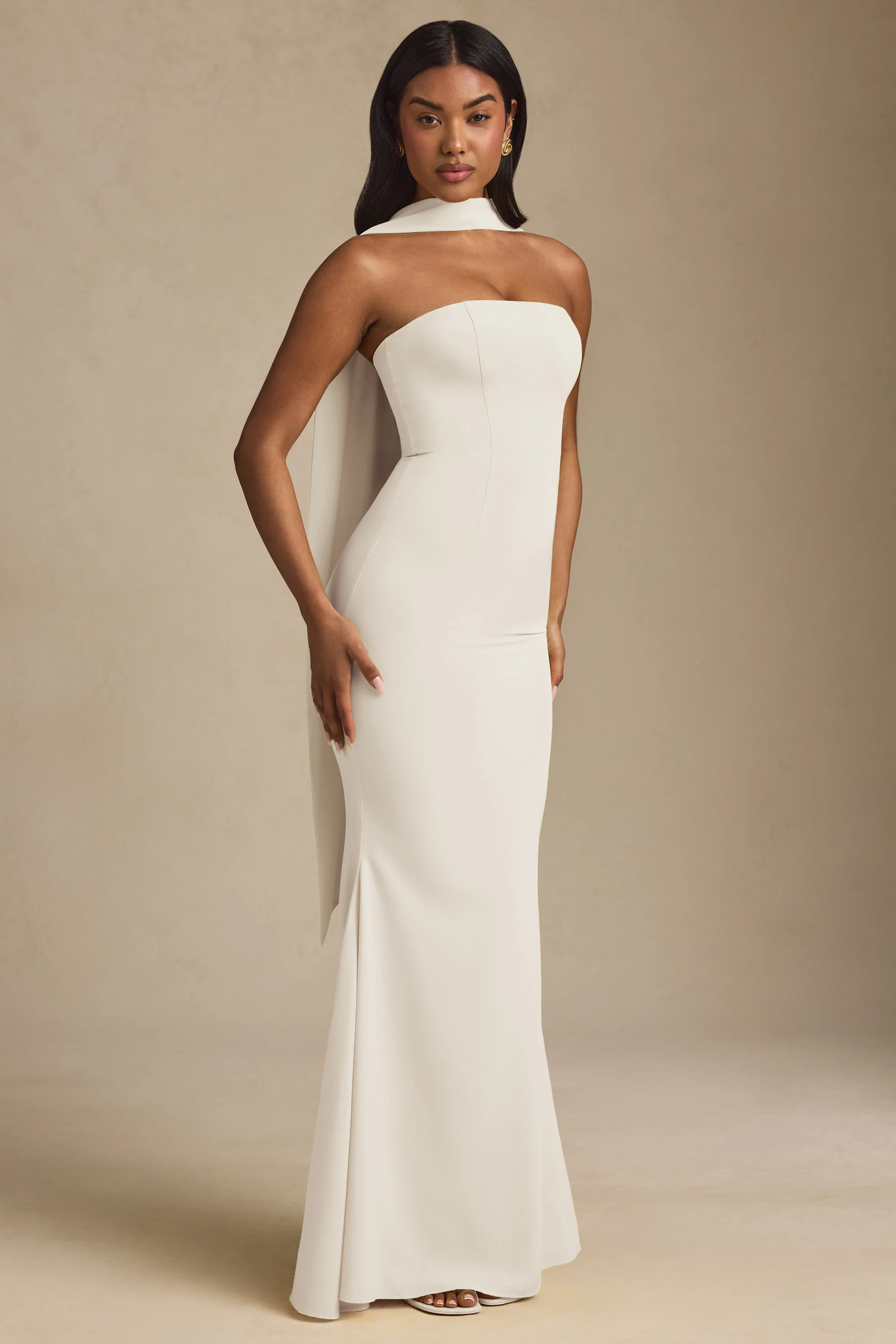 Scarf-Detail Strapless Gown in Ivory - Image 6