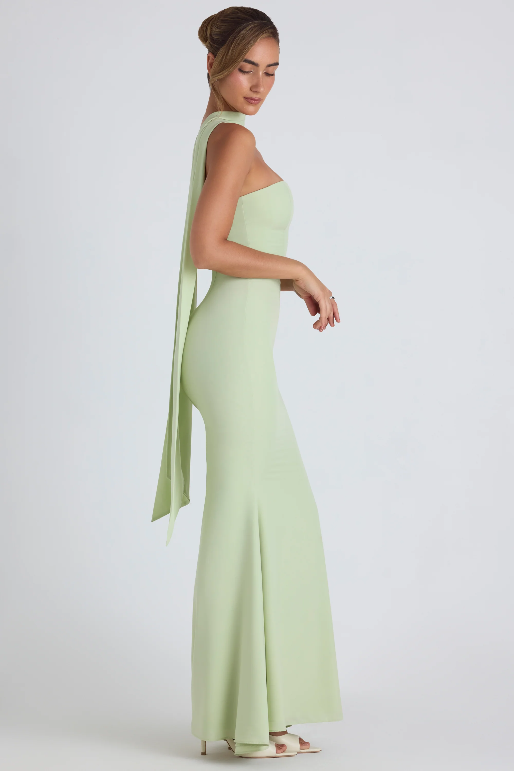 Scarf-Detail Strapless Gown in Spring Green - Image 3