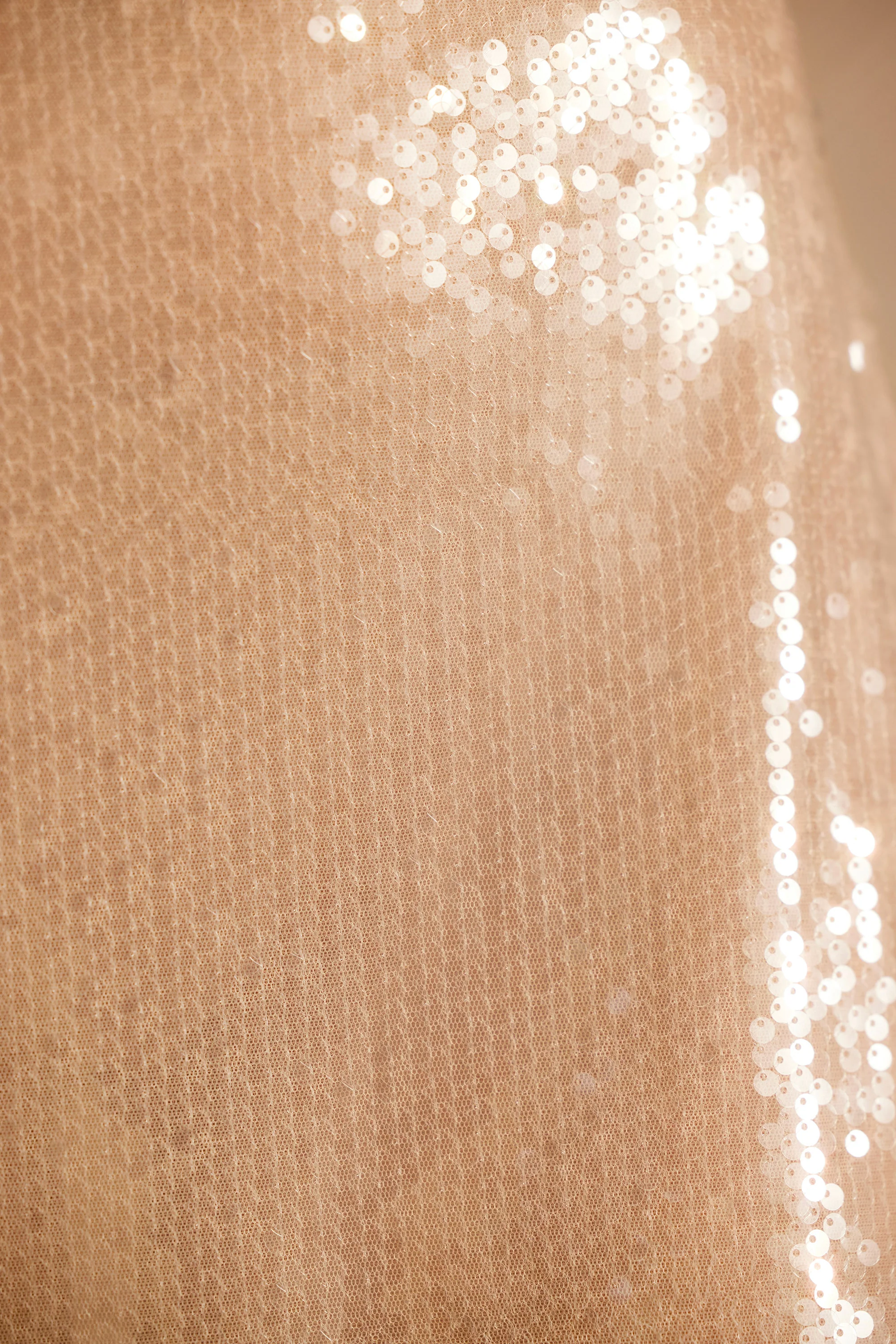 Sheer Sequin One Shoulder Cut Out Maxi Dress in Tan - Image 12