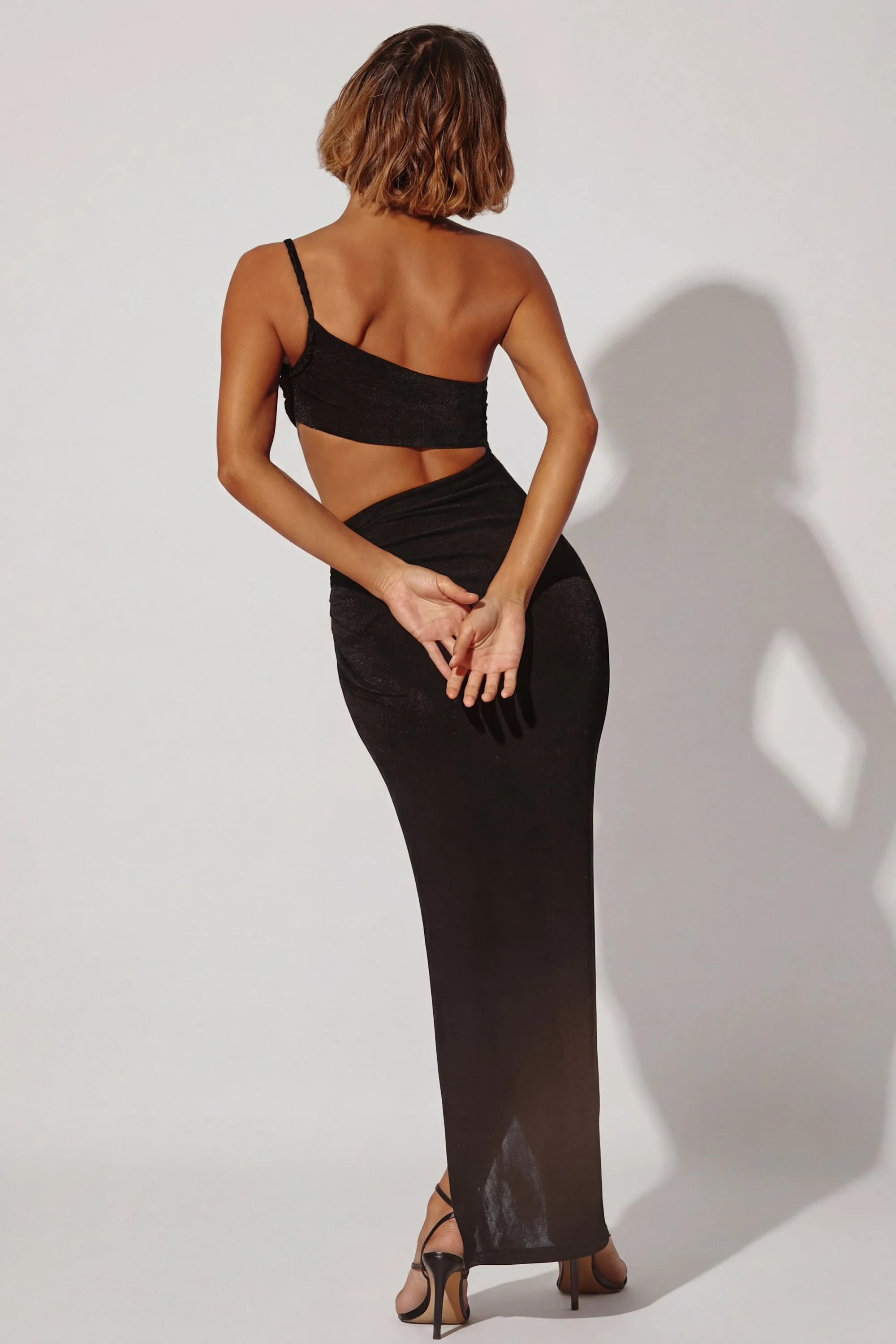 One Shoulder Cut Out Maxi Dress in Black - Image 2