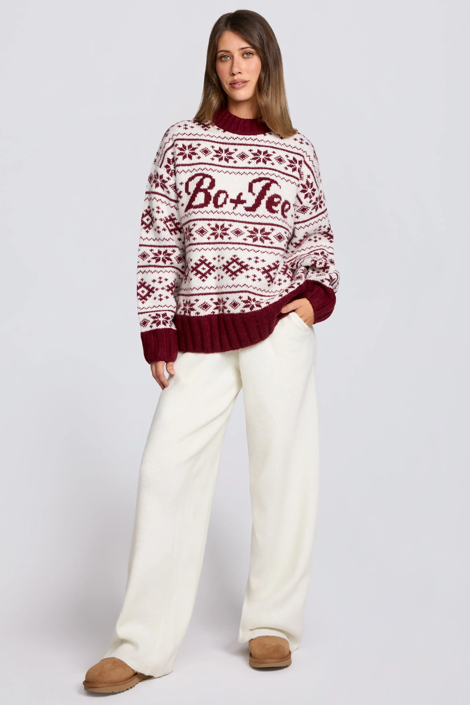 Jacquard-Knit Oversized Jumper in Crimson Red - Image 6