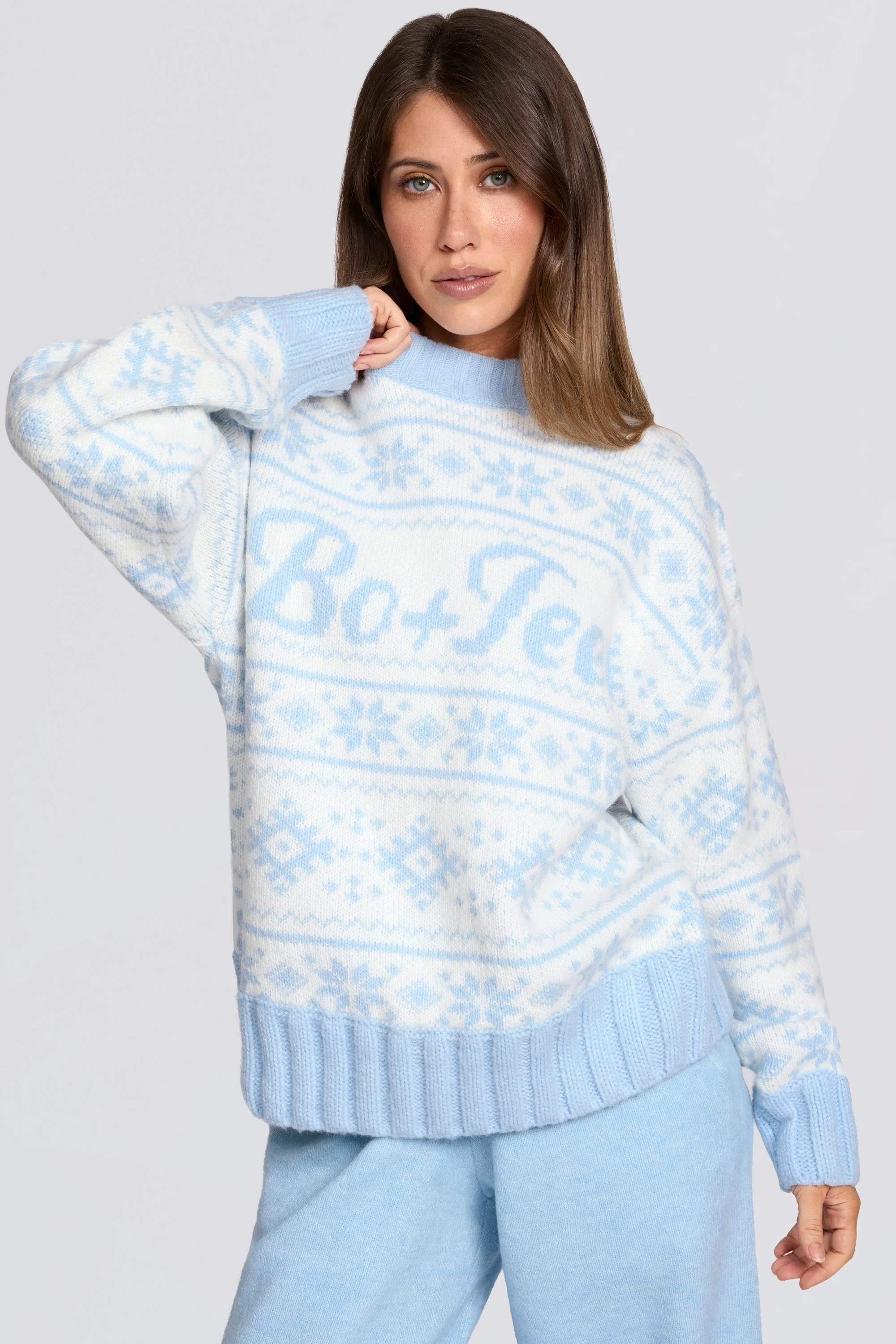 Jacquard-Knit Oversized Jumper in Powder Blue - Image 5