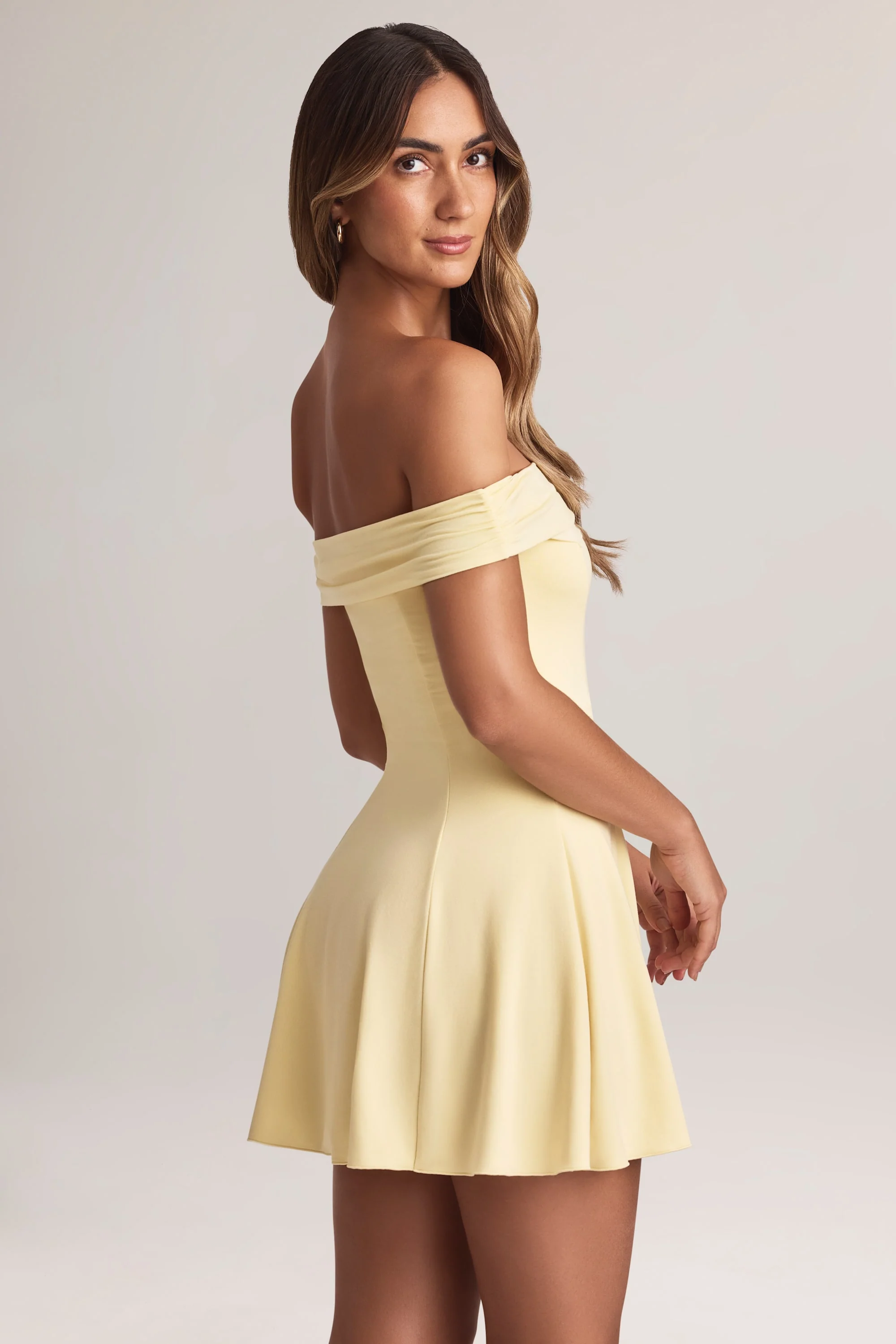 Modal Off-Shoulder A-Line Mini Dress in Lemon Sherbet - Image 2