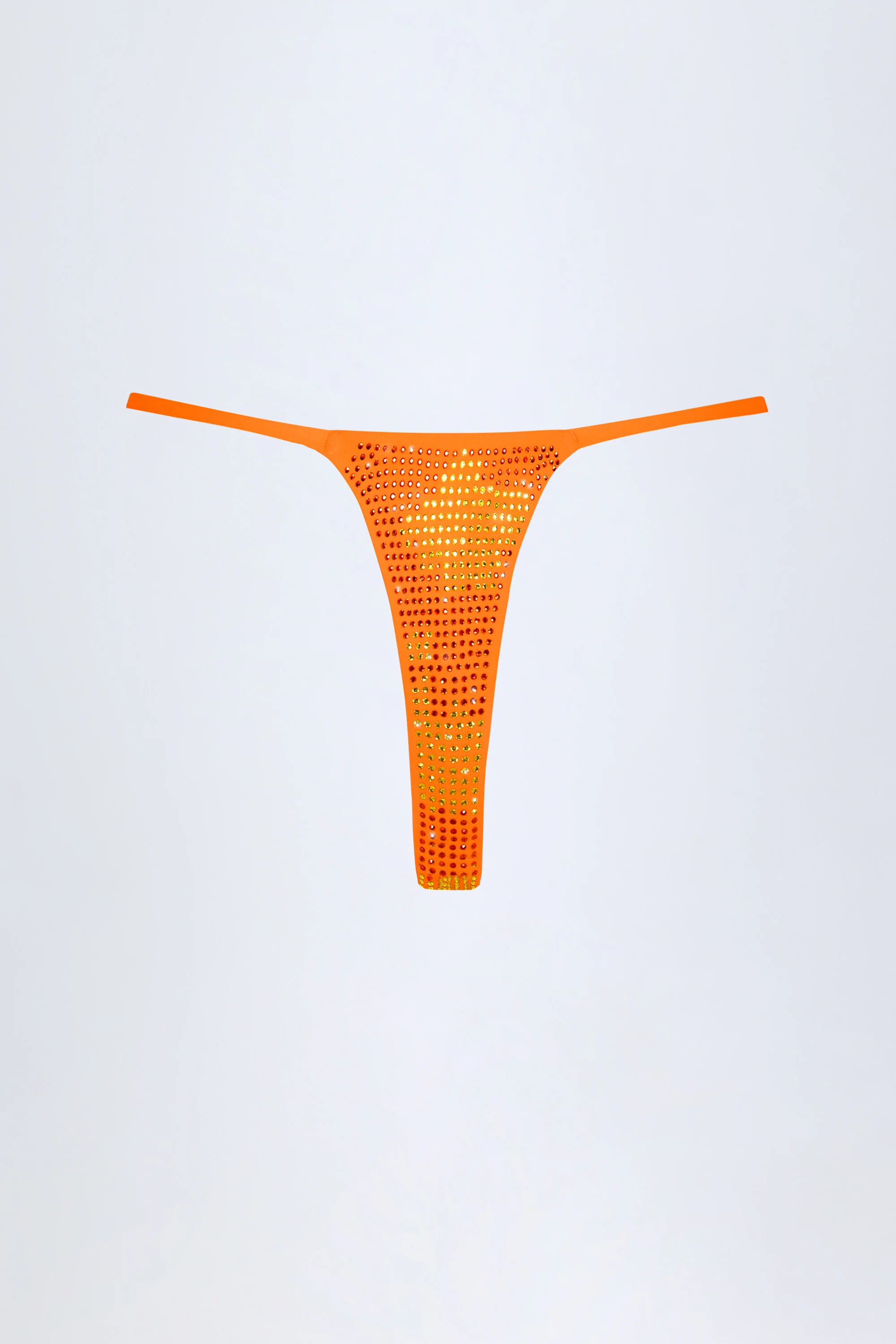 Embellished Thong Bikini Bottoms in Orange Tropical Print - Image 4