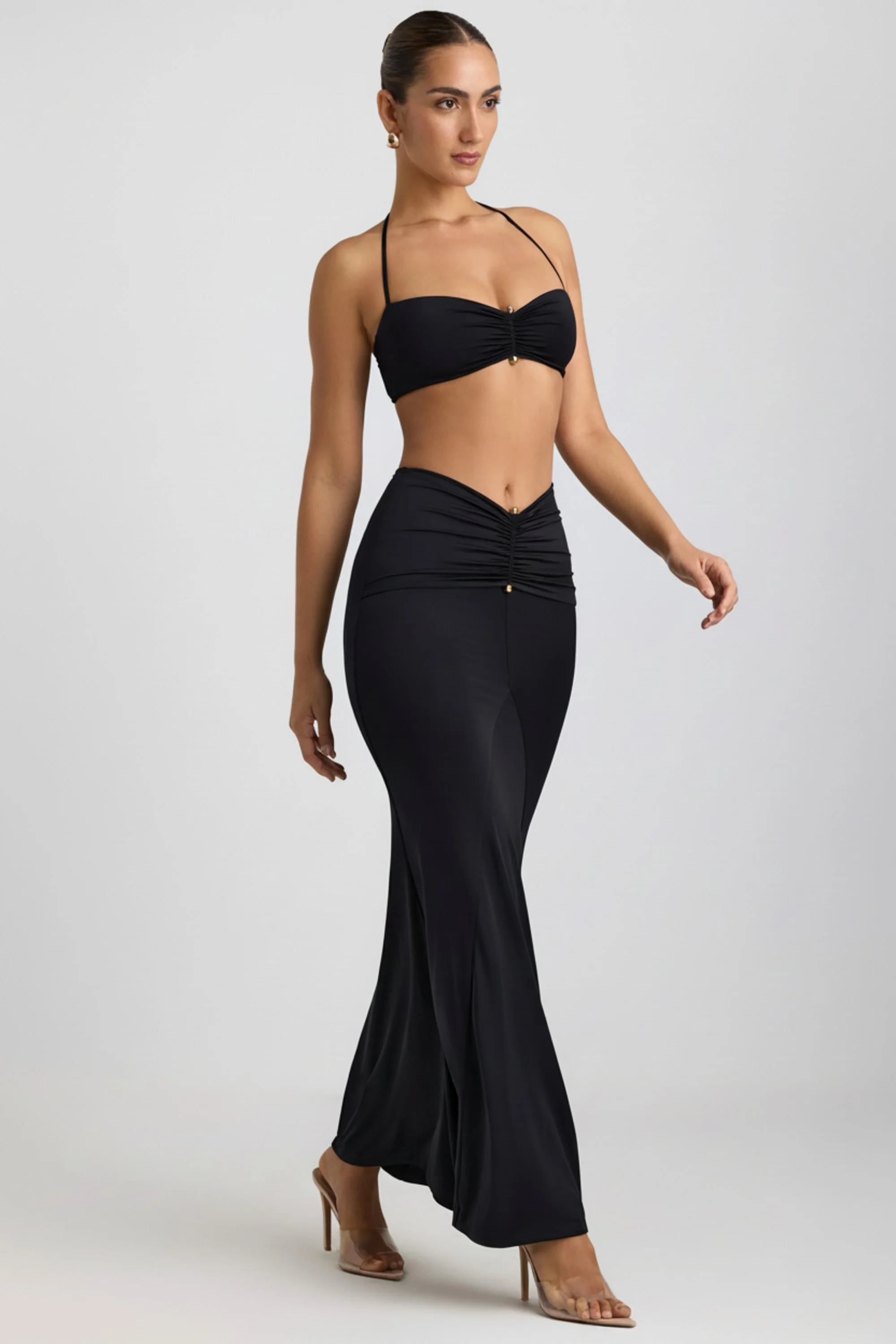 Slinky Jersey Hardware Detail Halterneck Bralette in Black - Image 7