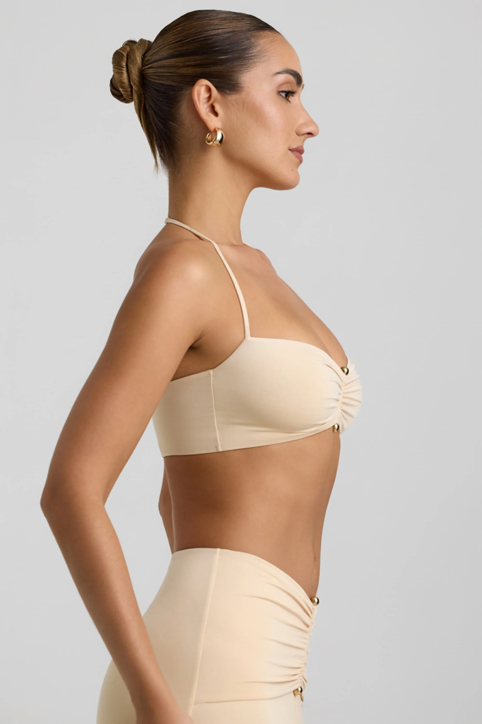 Slinky Jersey Hardware Detail Halterneck Bralette in Buttercream - Image 3