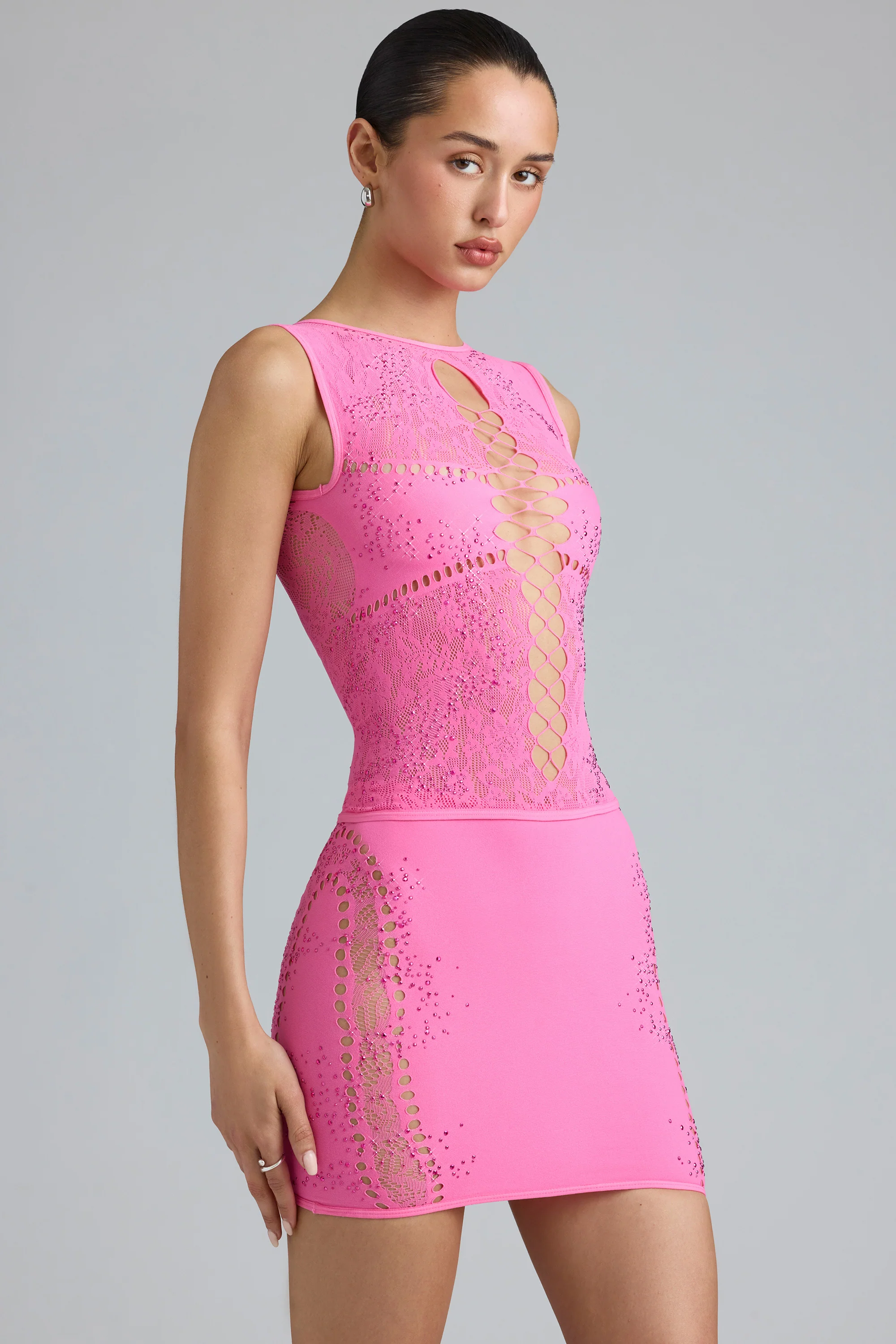 Embellished Mid-Rise Mini Skirt in Bubblegum Pink - Image 7