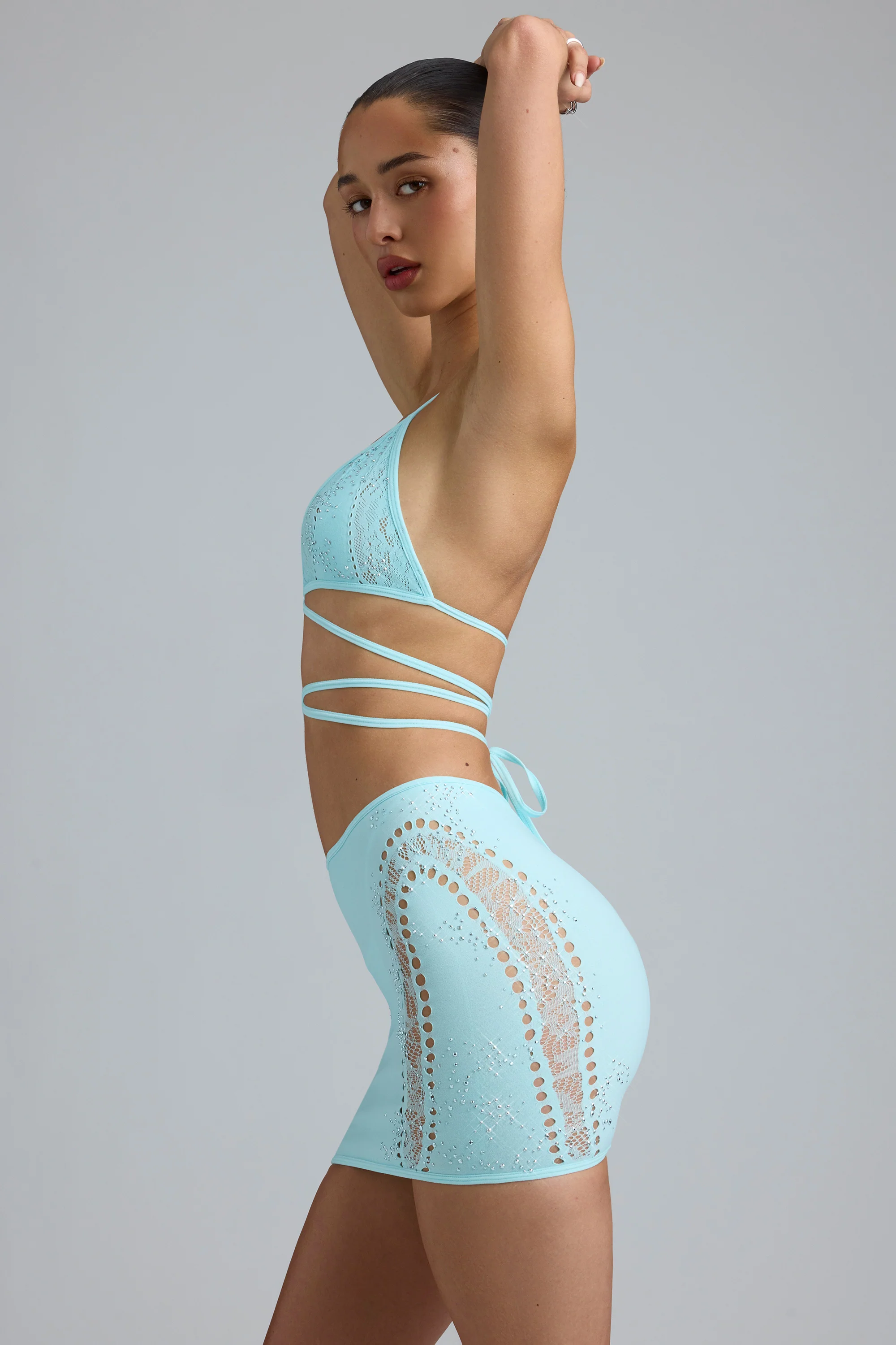 Embellished Mid-Rise Mini Skirt in Ice Blue - Image 3