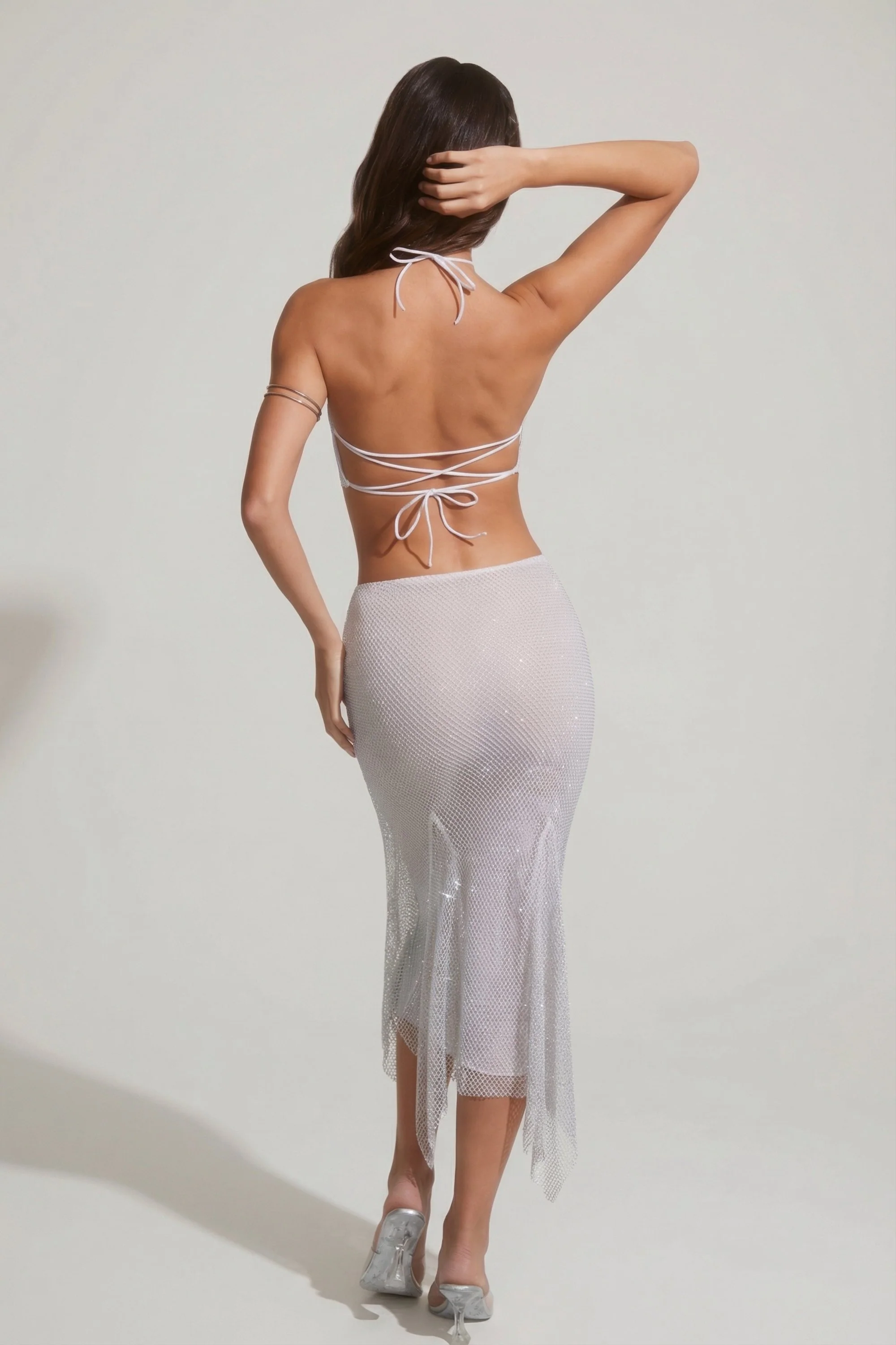 Embellished Handkerchief Hem Midaxi Skirt in Silver - Image 2
