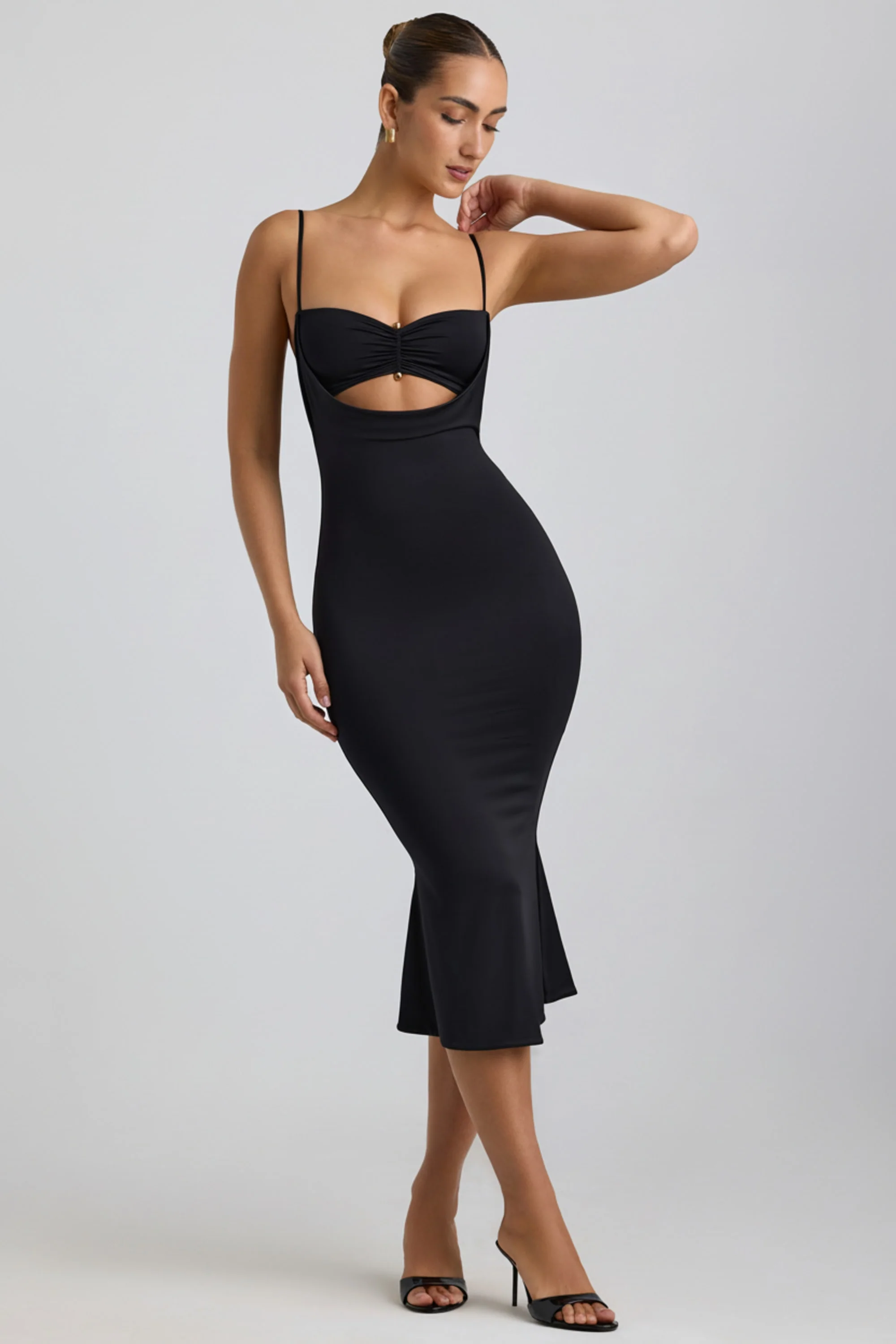 Slinky Jersey Ruched Cut-Out Midaxi Dress in Black - Image 5