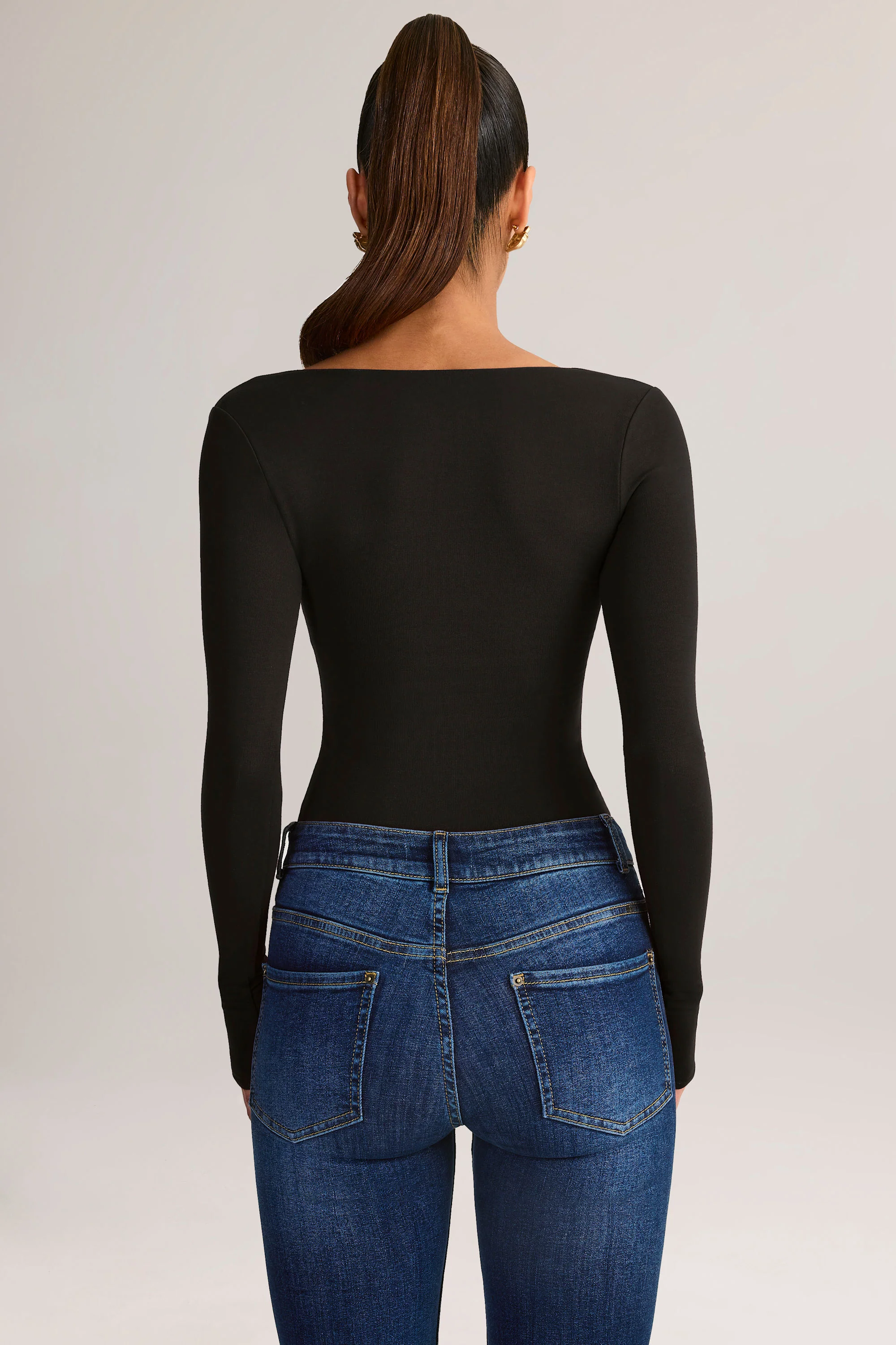 Modal Square-Neck Long-Sleeve Top in Black - Image 2