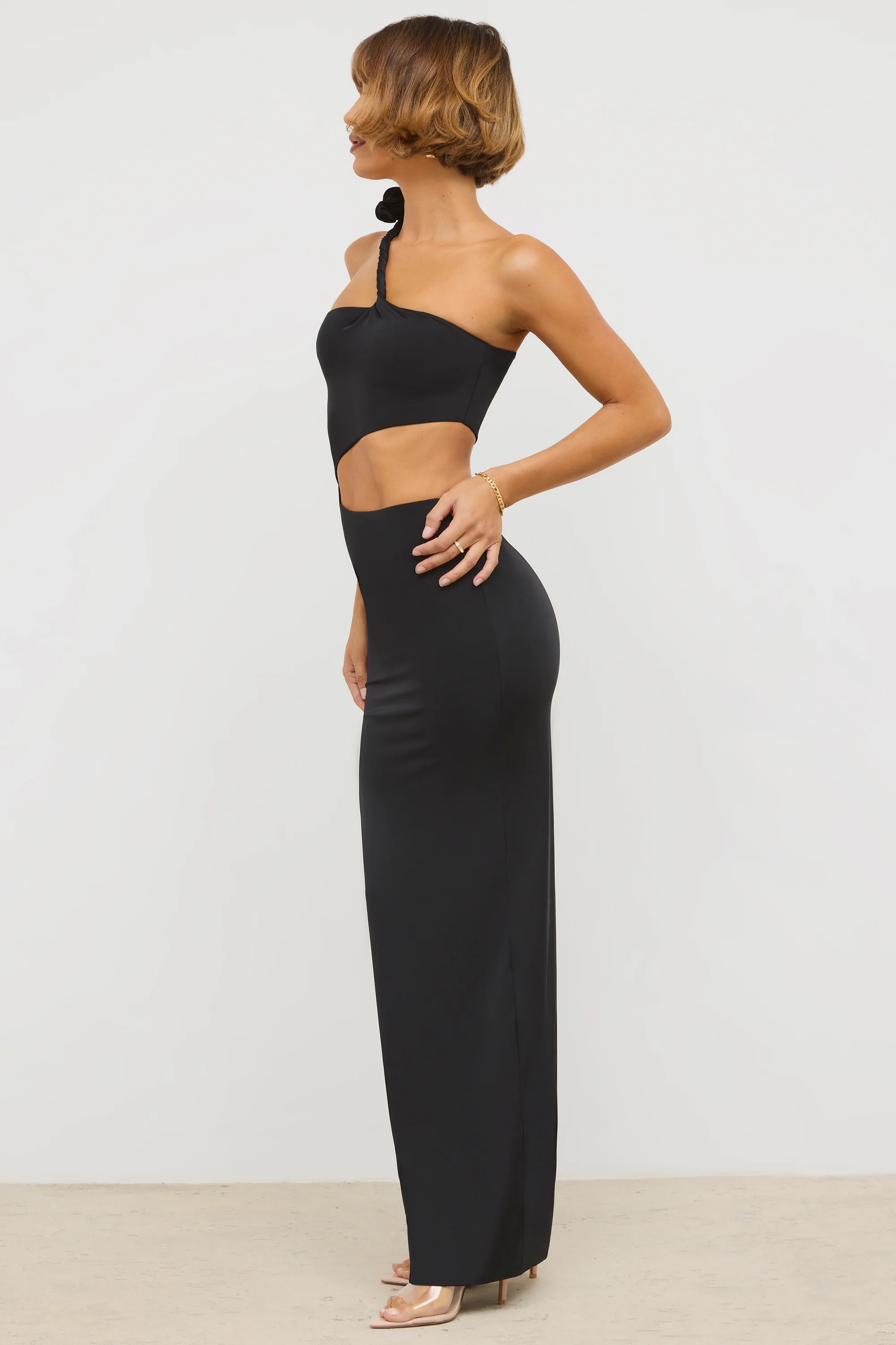 Jersey Asymmetric Cut Out Maxi Dress in Black - Image 3
