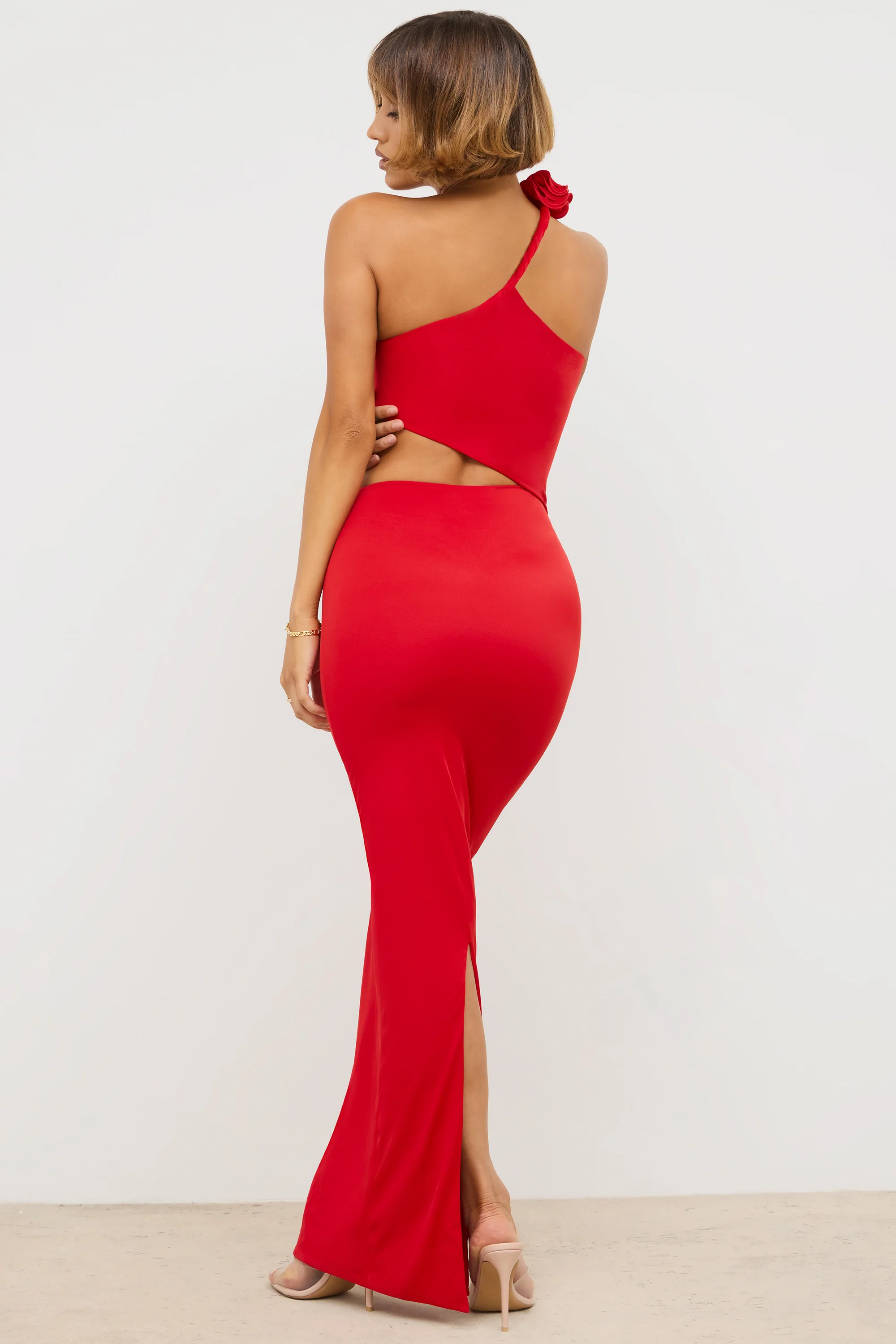 Jersey Asymmetric Cut Out Maxi Dress in Scarlet Red - Image 2