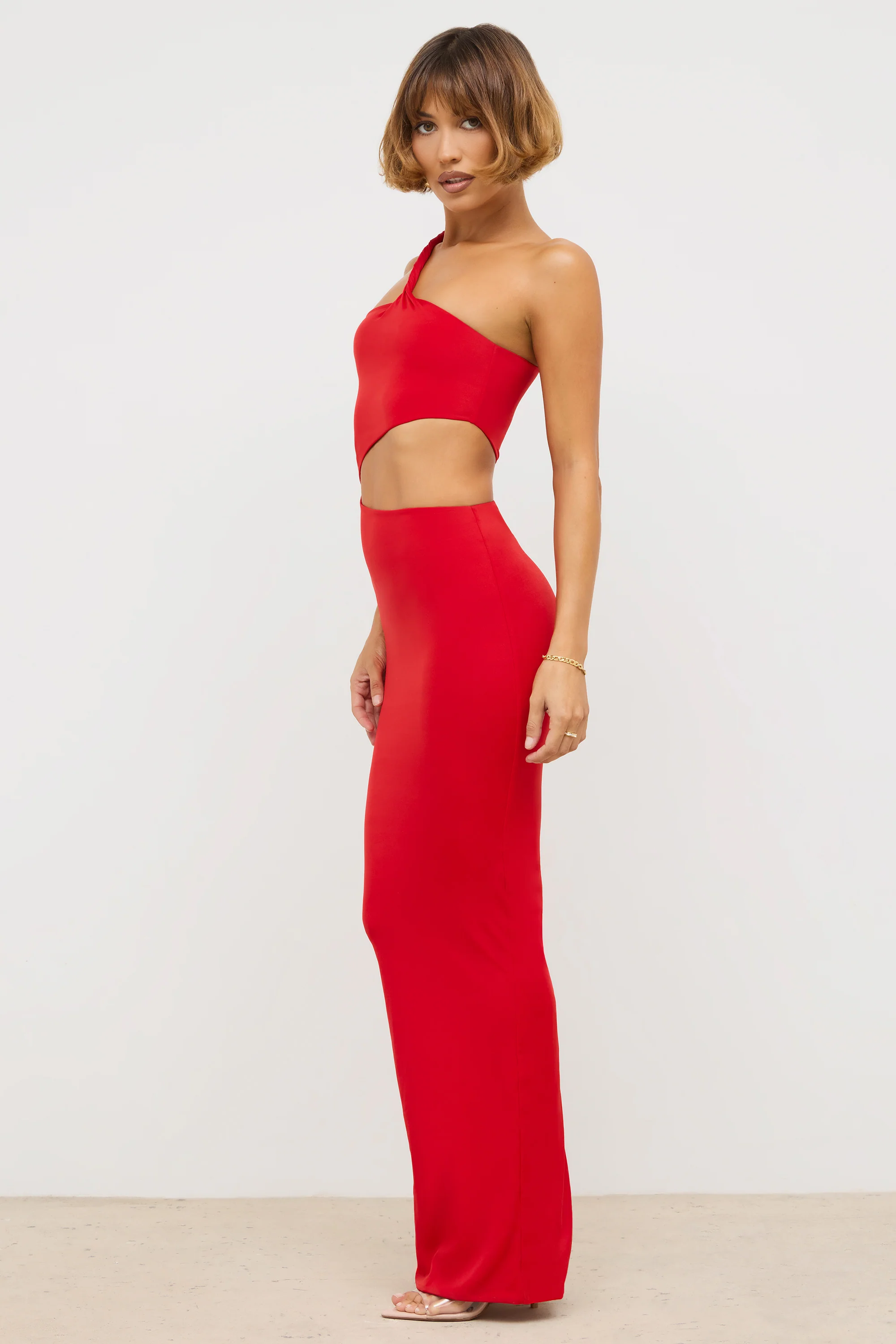 Jersey Asymmetric Cut Out Maxi Dress in Scarlet Red - Image 3