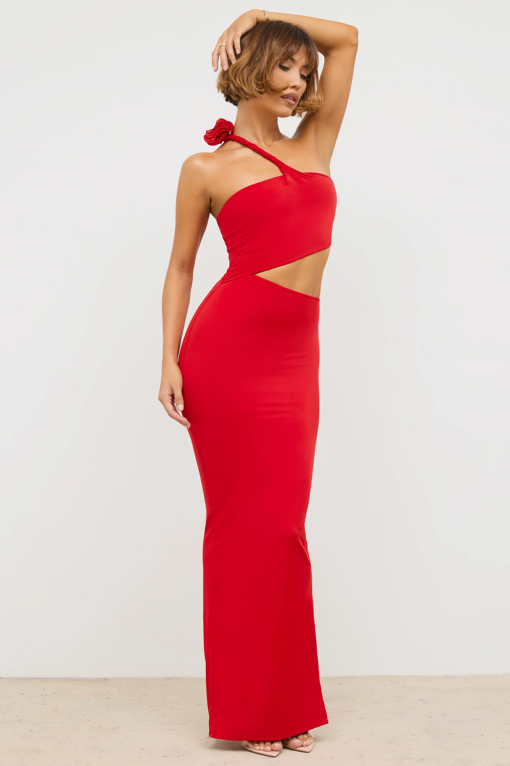 Jersey Asymmetric Cut Out Maxi Dress in Scarlet Red - Image 8