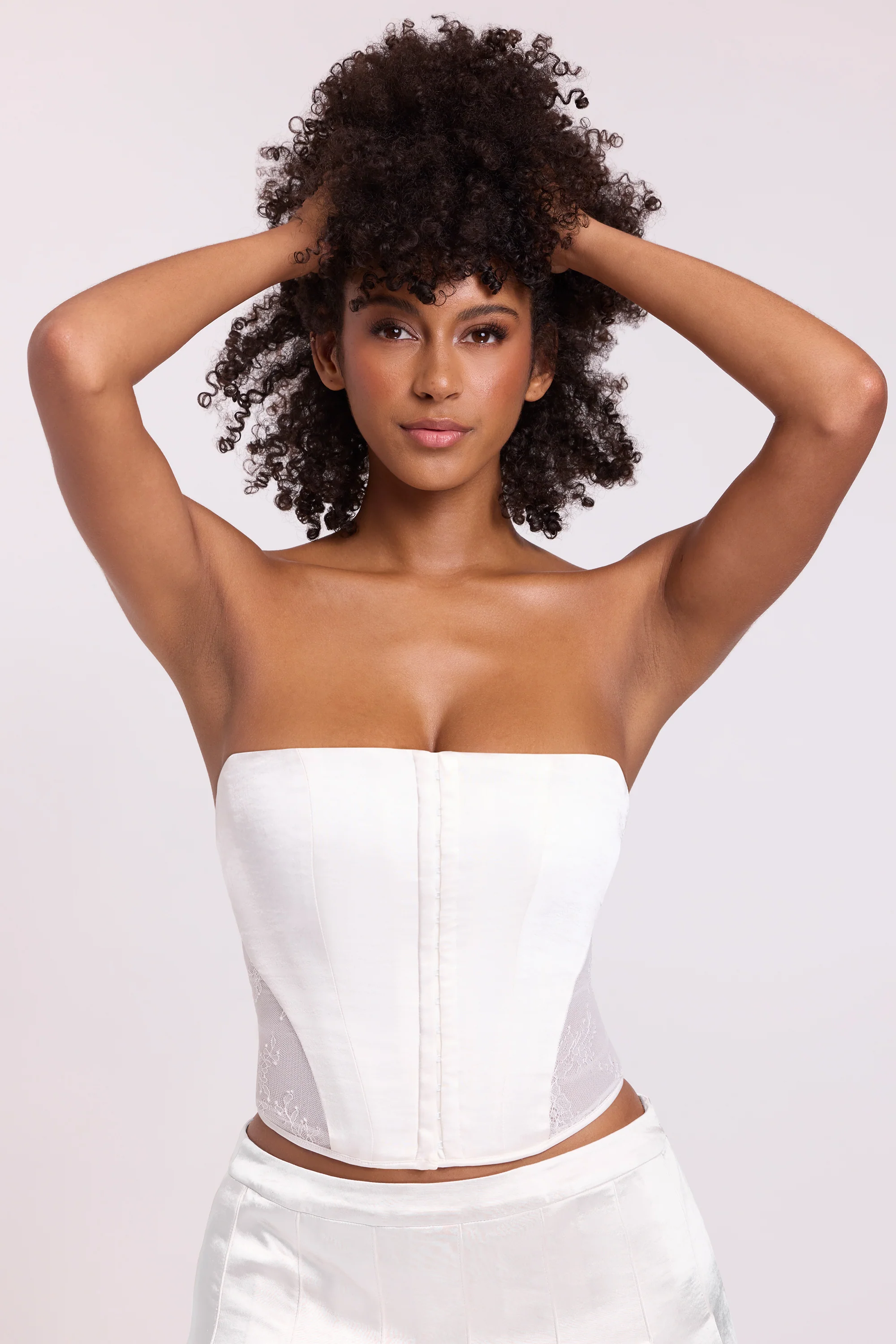 Satin Strapless Corset in White - Image 8