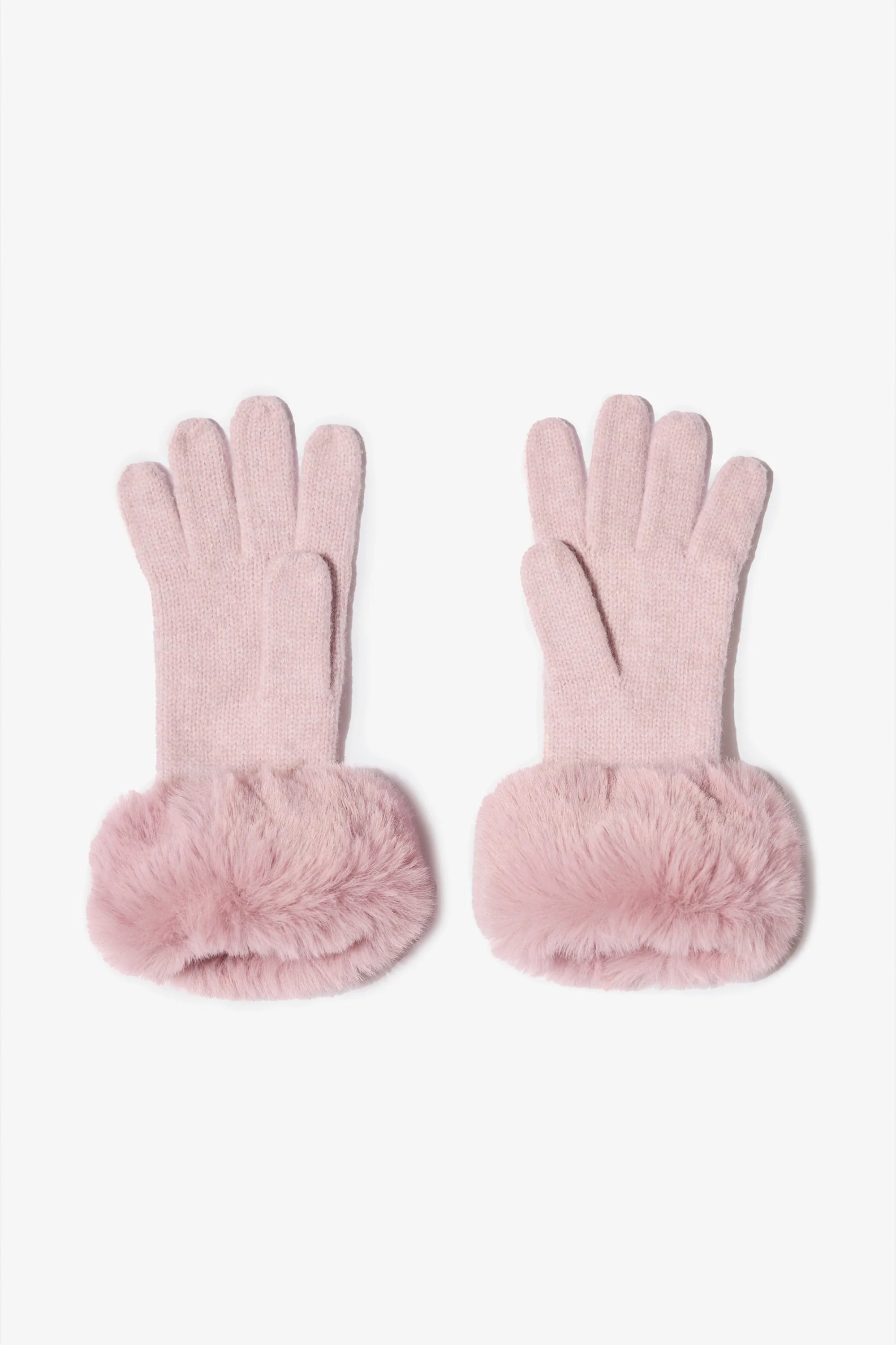 Knit Faux-Fur Cuff Gloves in Powder Pink - Image 2