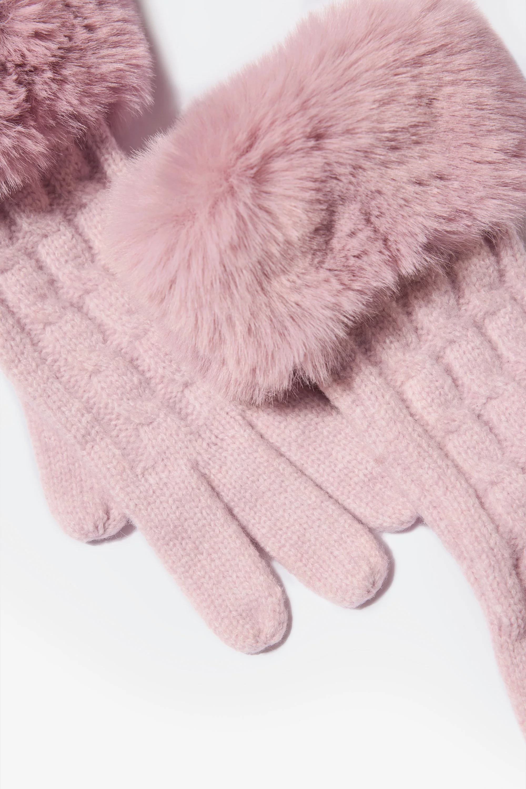 Knit Faux-Fur Cuff Gloves in Powder Pink - Image 3