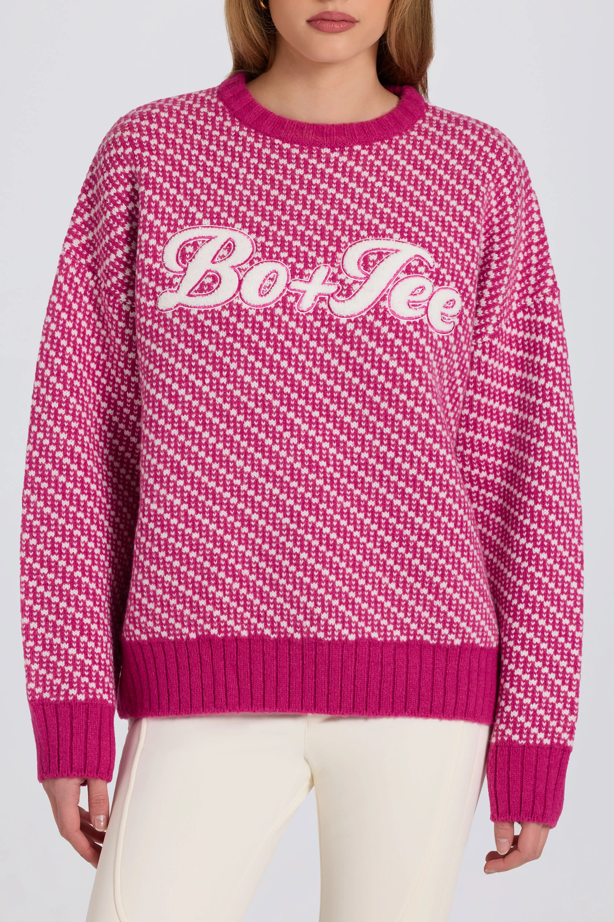 Knit Logo Oversized Jumper in Magenta Pink - Image 2