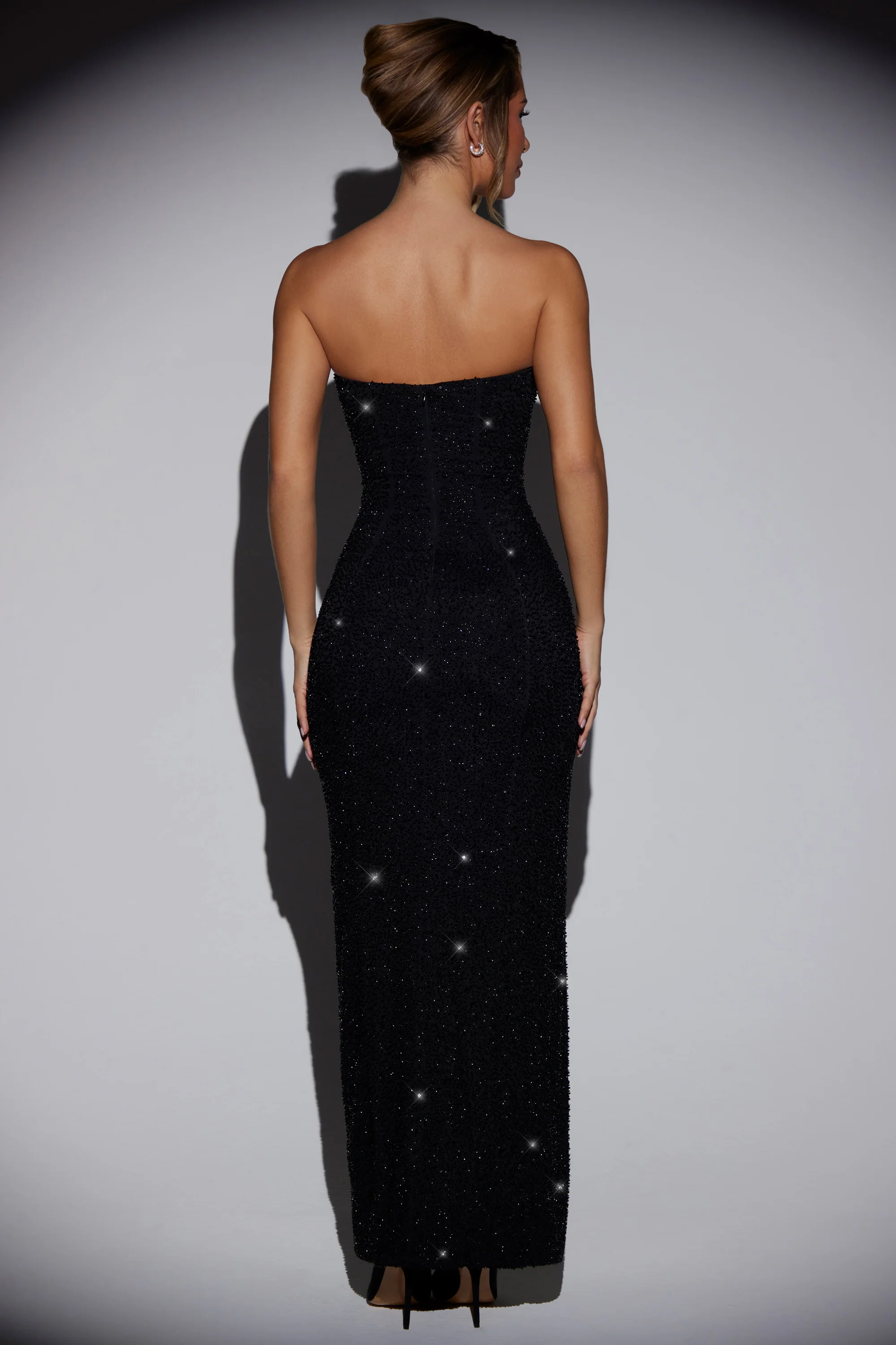 Embellished Bandeau Cowl Neck Maxi Dress in Black - Image 2