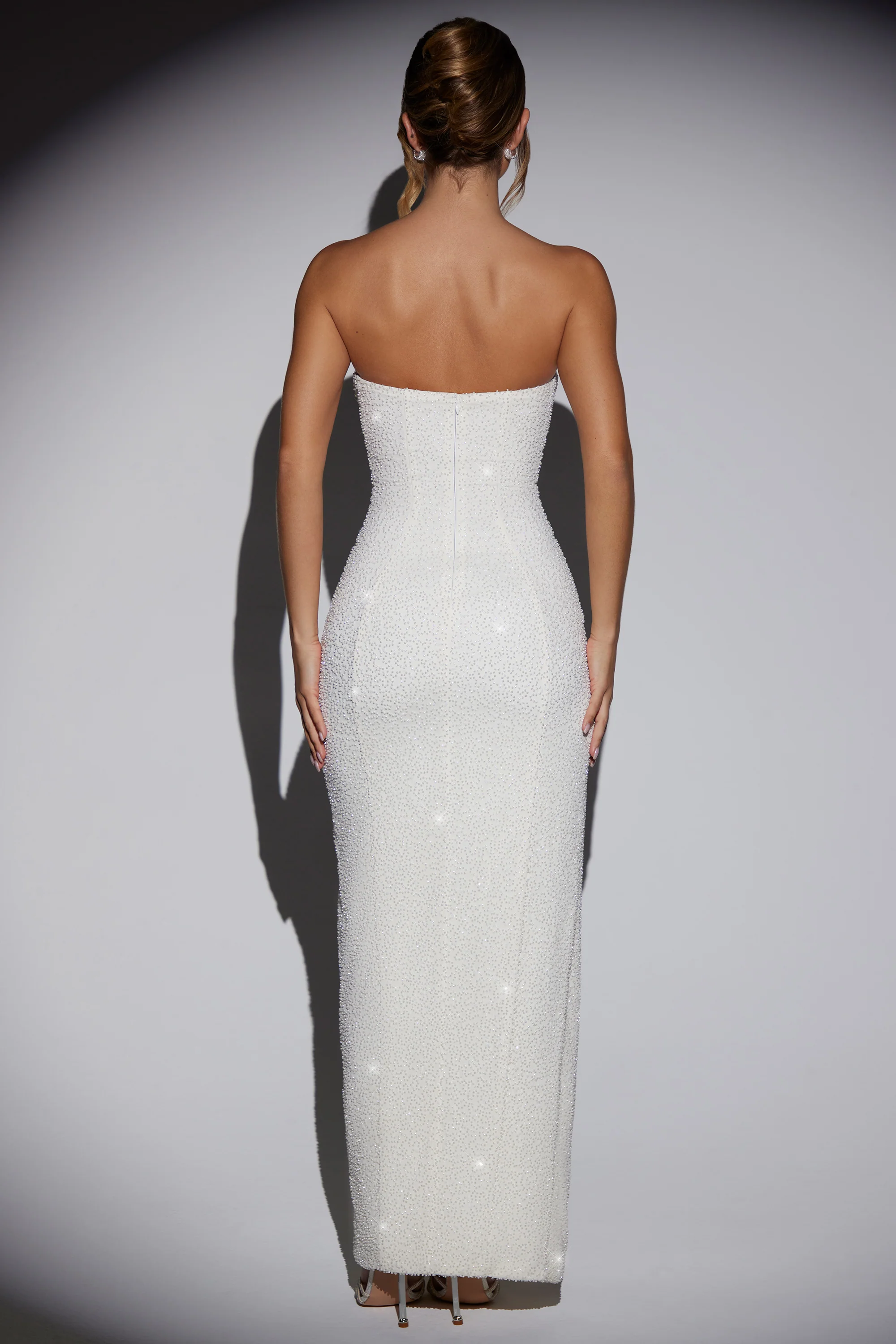 Embellished Bandeau Cowl Neck Maxi Dress in Ivory - Image 2