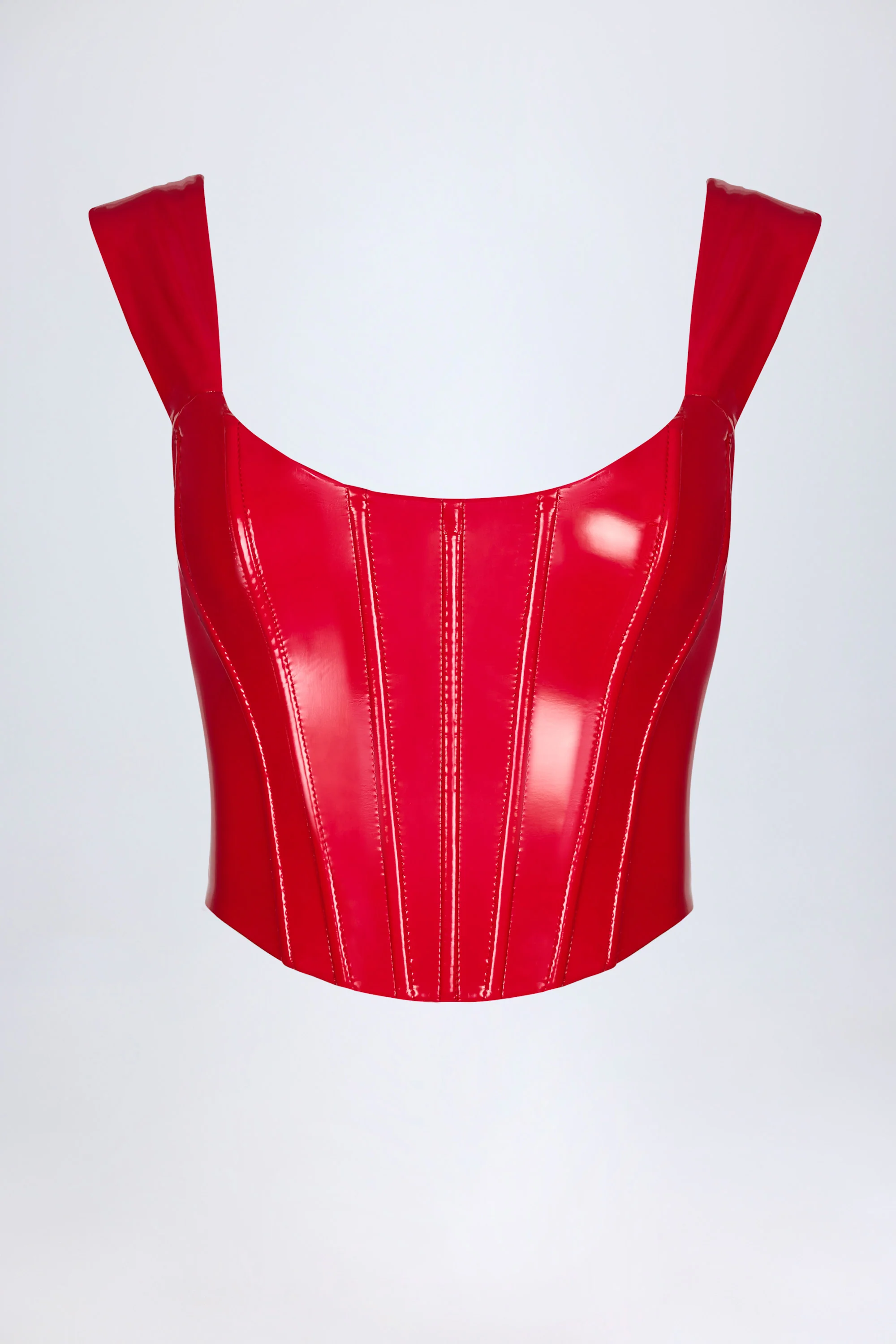 Vinyl Lace-Up Corset Top in Fire Red - Image 5