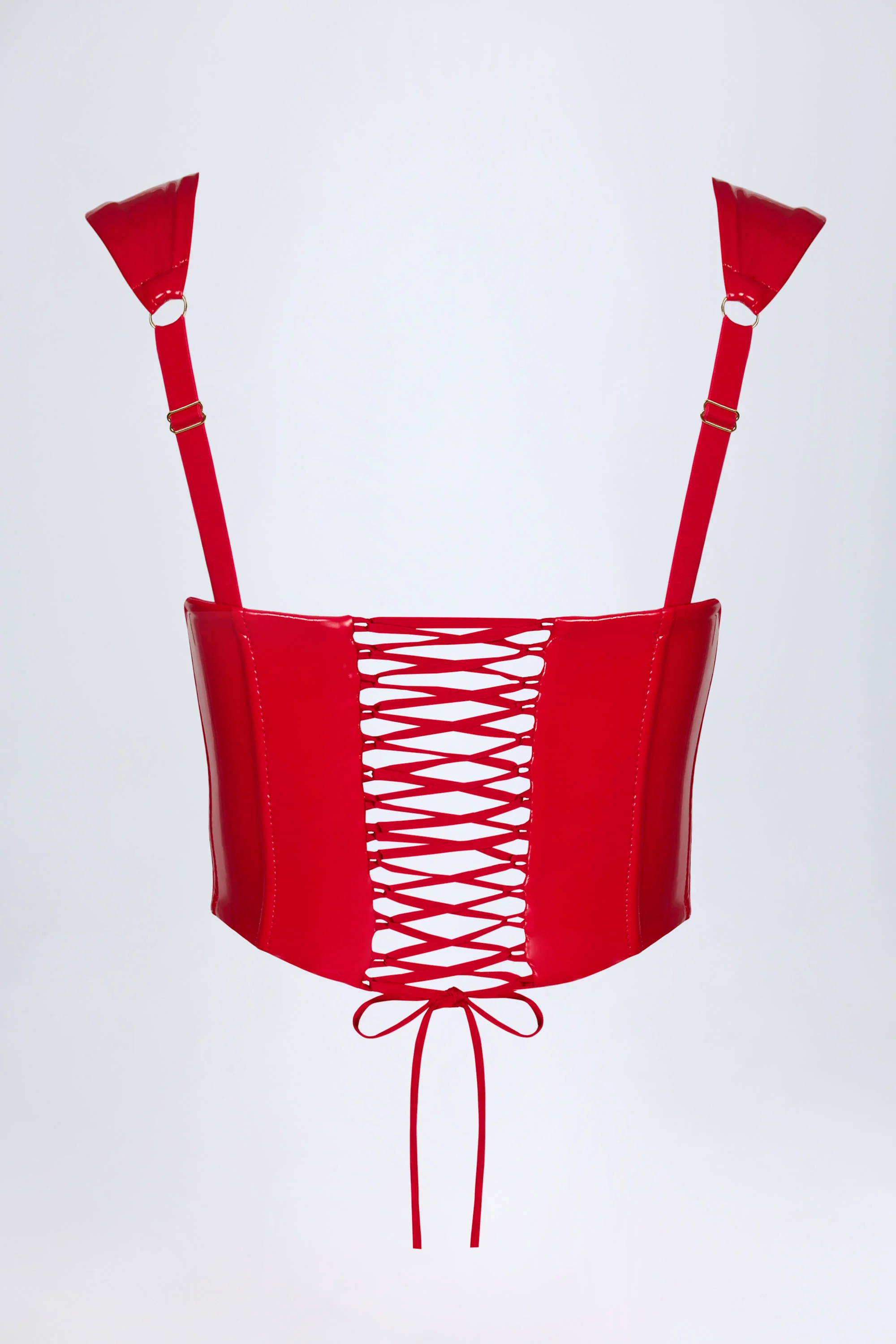 Vinyl Lace-Up Corset Top in Fire Red - Image 6