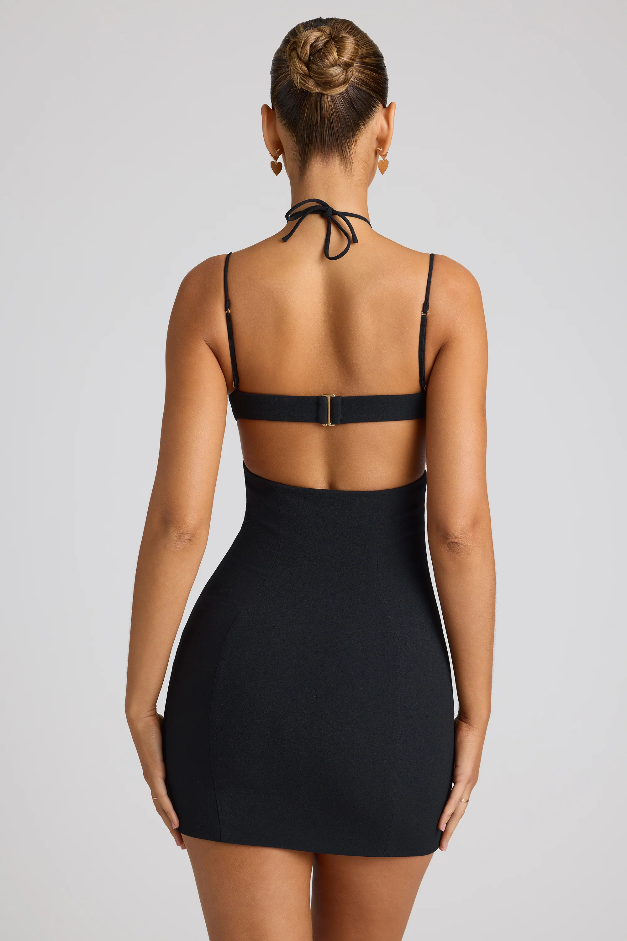 Embellished Heart Cup Detail Mini Dress in Black - Image 2