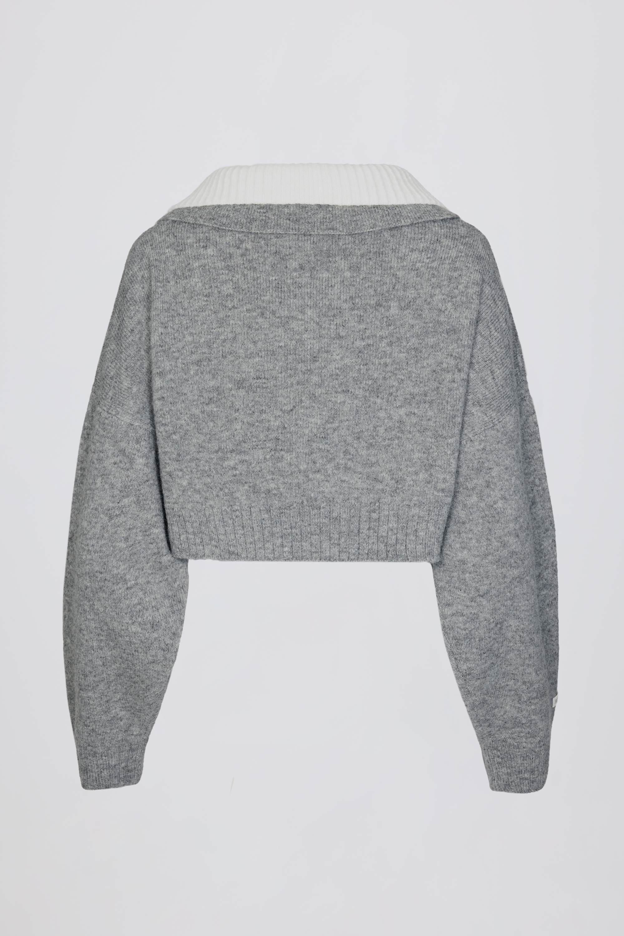 Soft Knit Layered Collar Cropped Jumper in Grey - Image 4