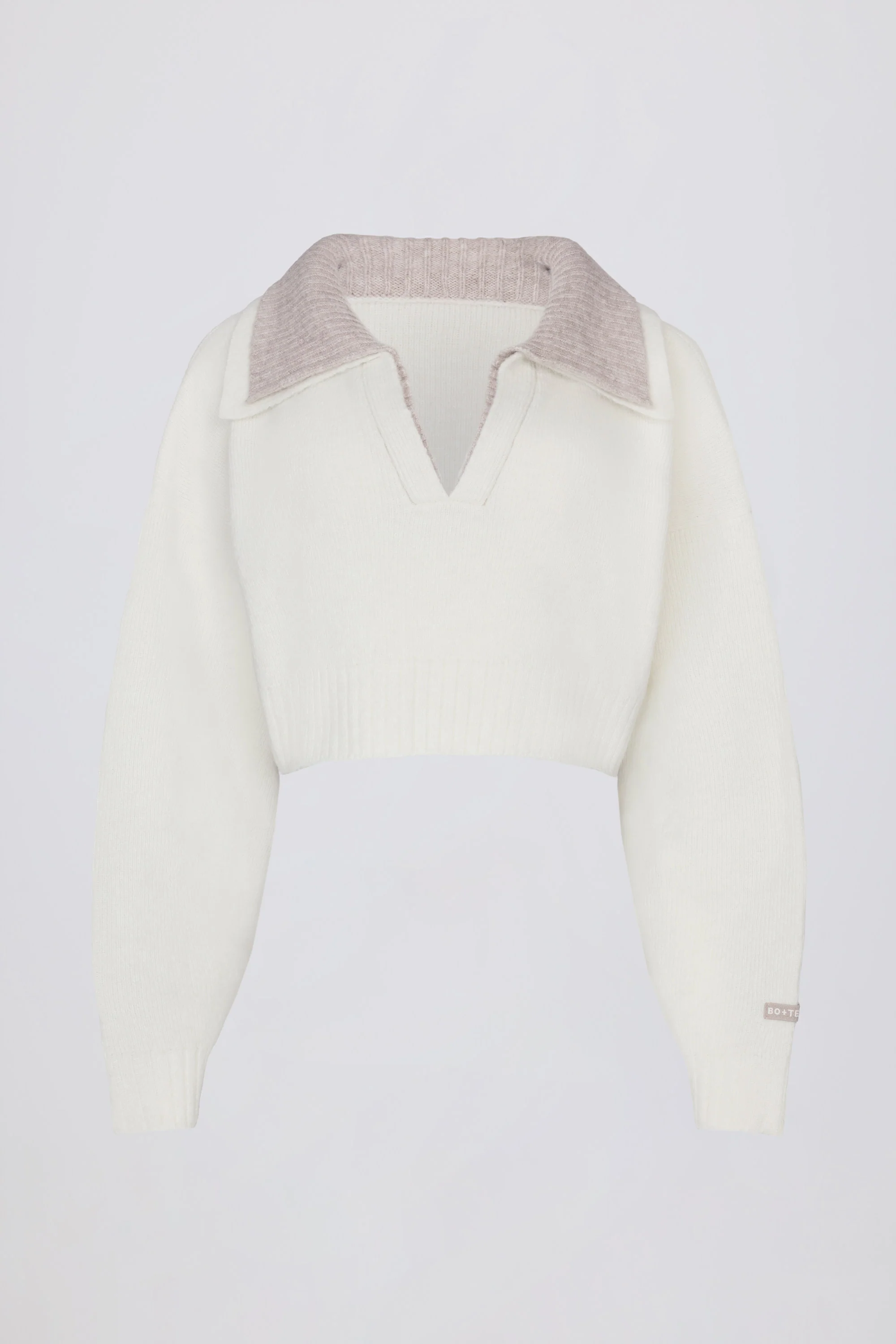 Soft Knit Layered Collar Cropped Jumper in Ivory - Image 3