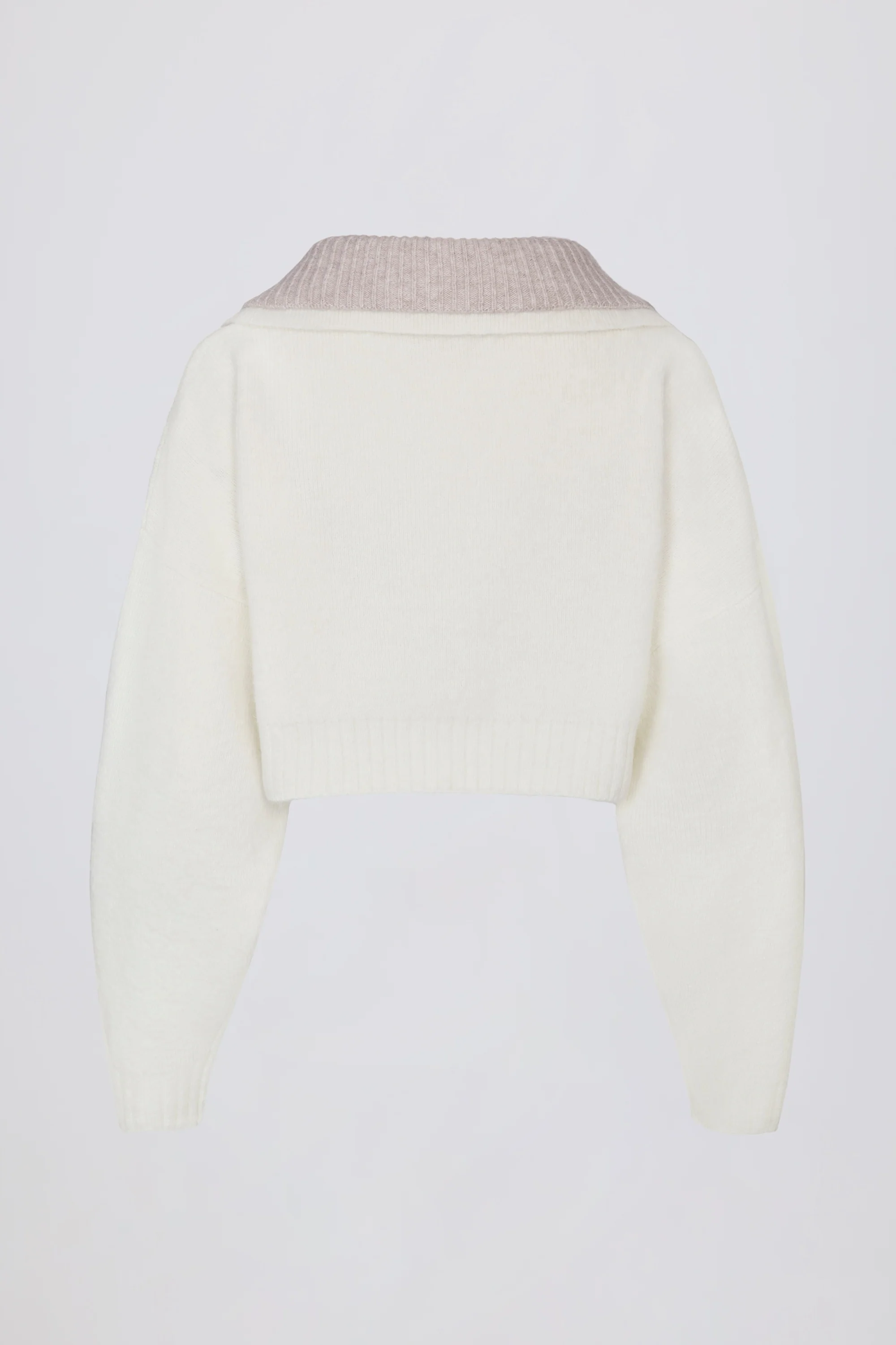 Soft Knit Layered Collar Cropped Jumper in Ivory - Image 4