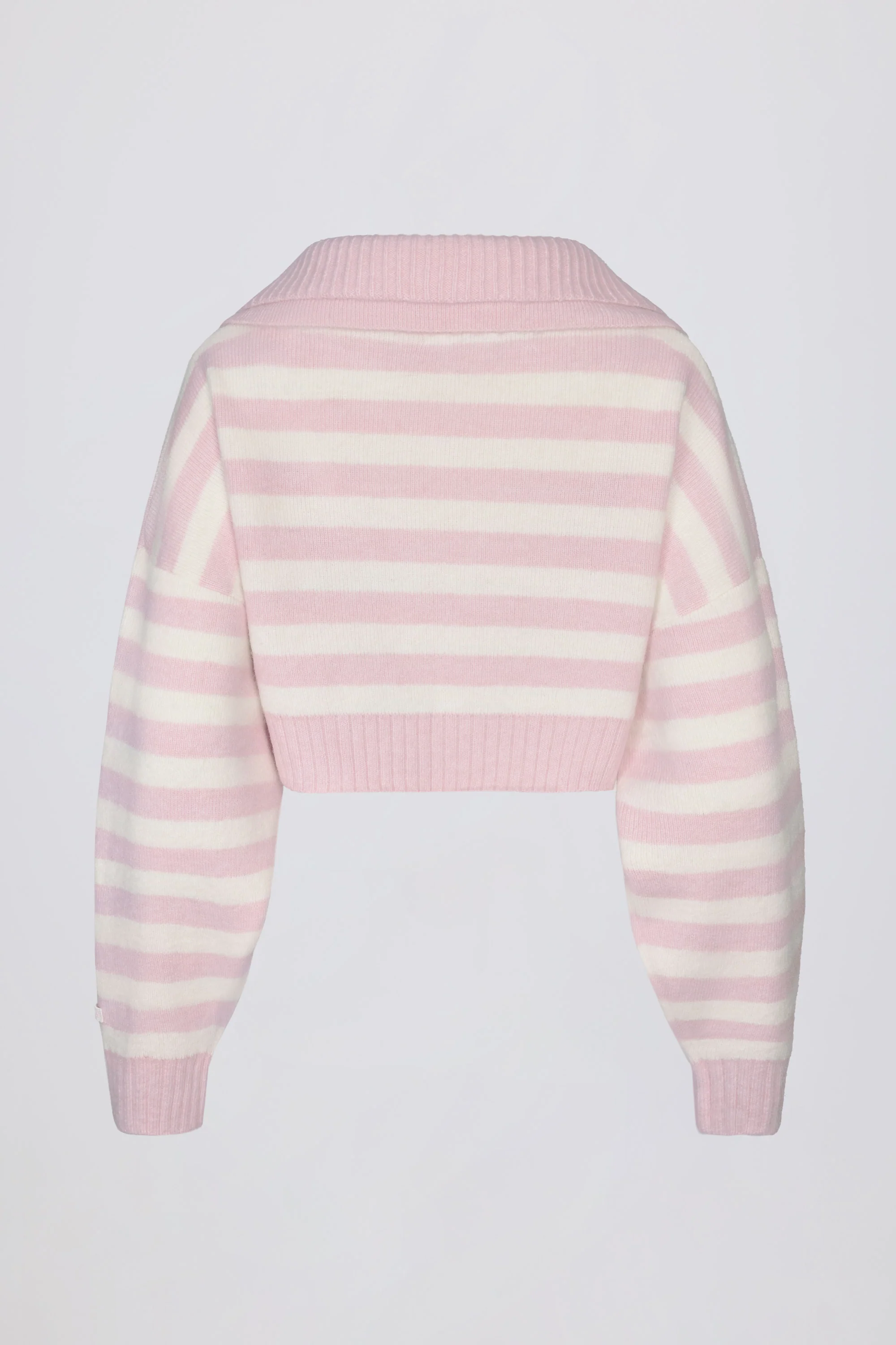 Soft Knit Layered Collar Cropped Jumper in Pink Stripe - Image 4