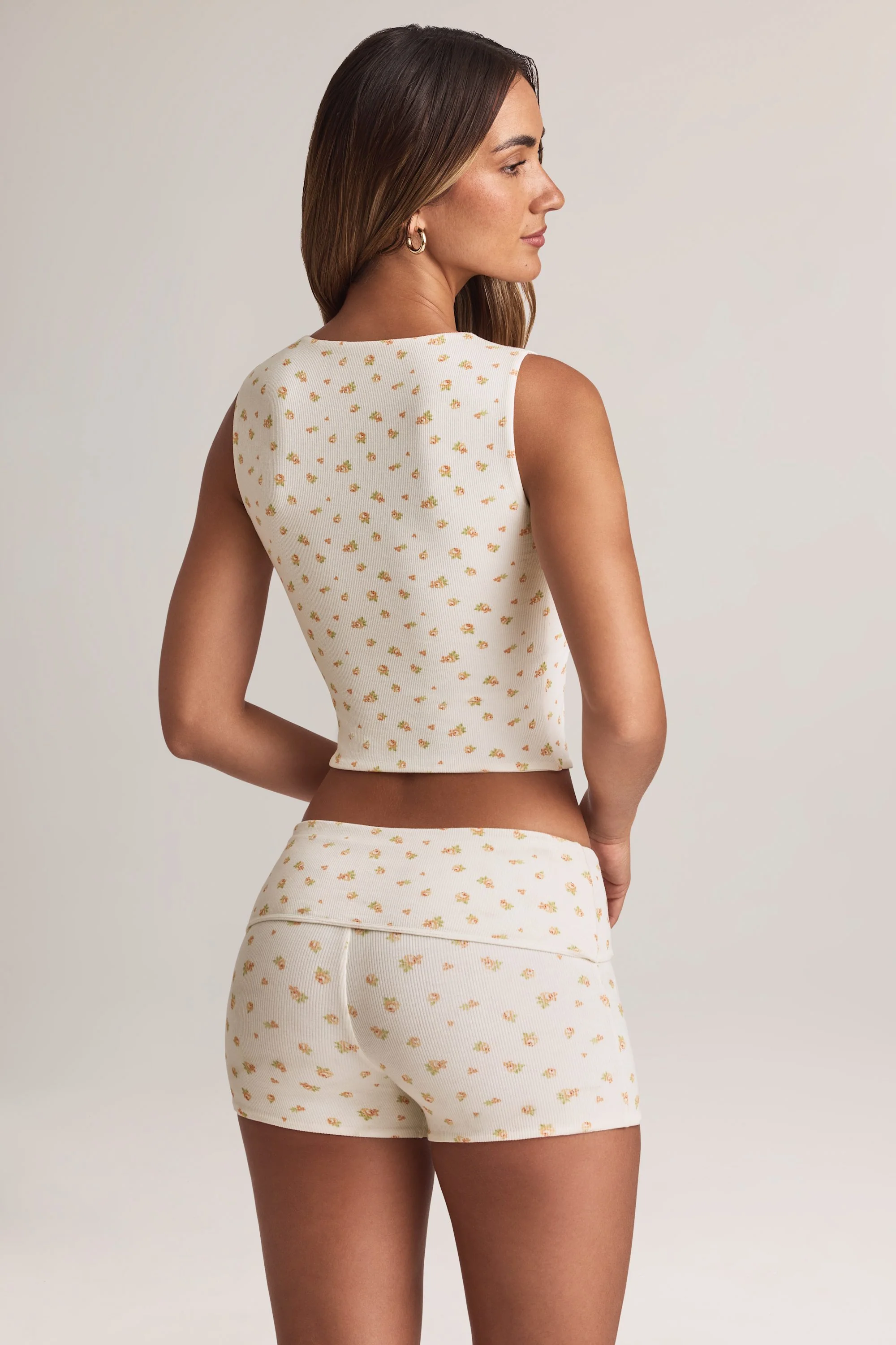 Modal Ribbed Button-Up Vest Top in Floral Print - Image 2
