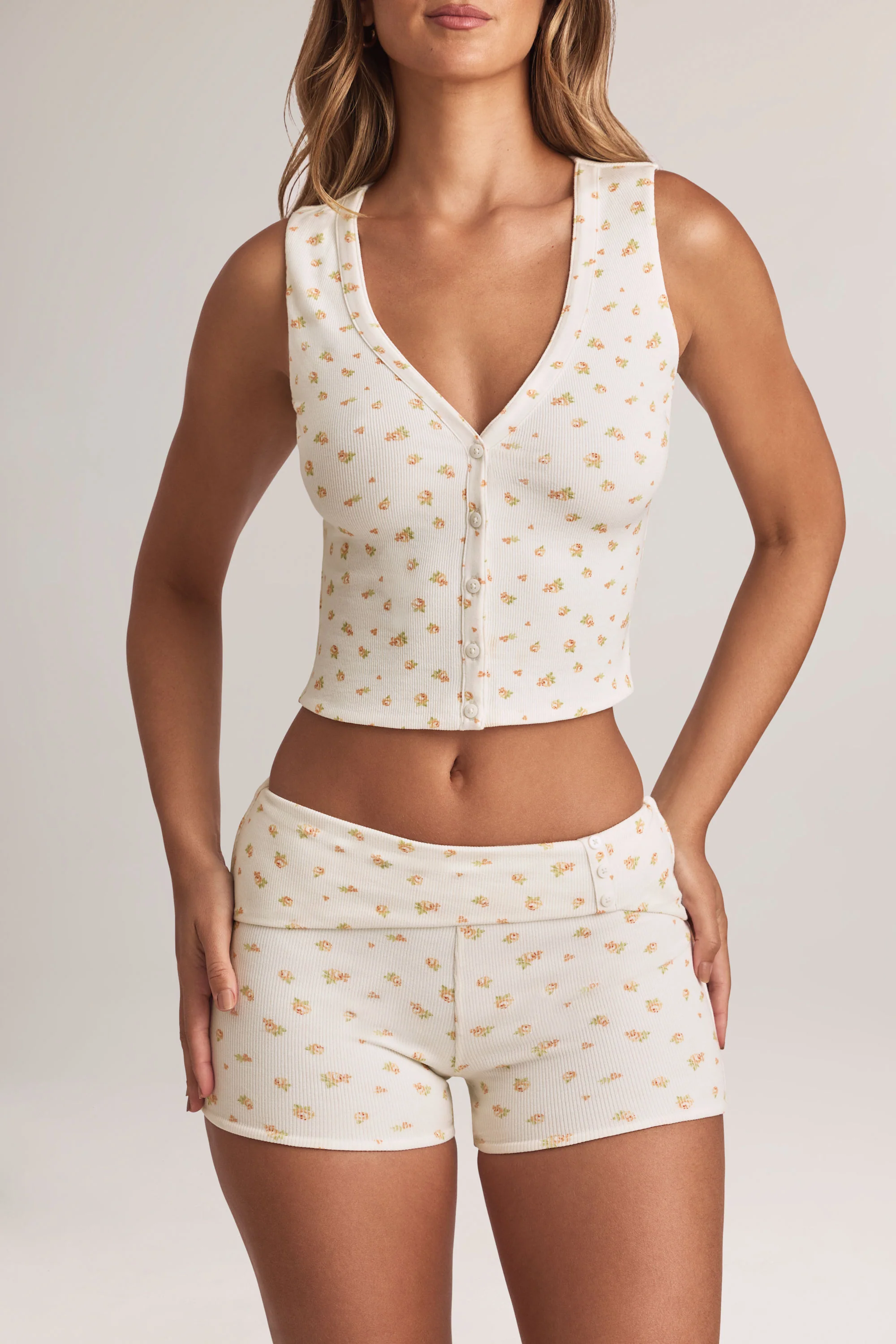 Modal Ribbed Button-Up Vest Top in Floral Print - Image 4