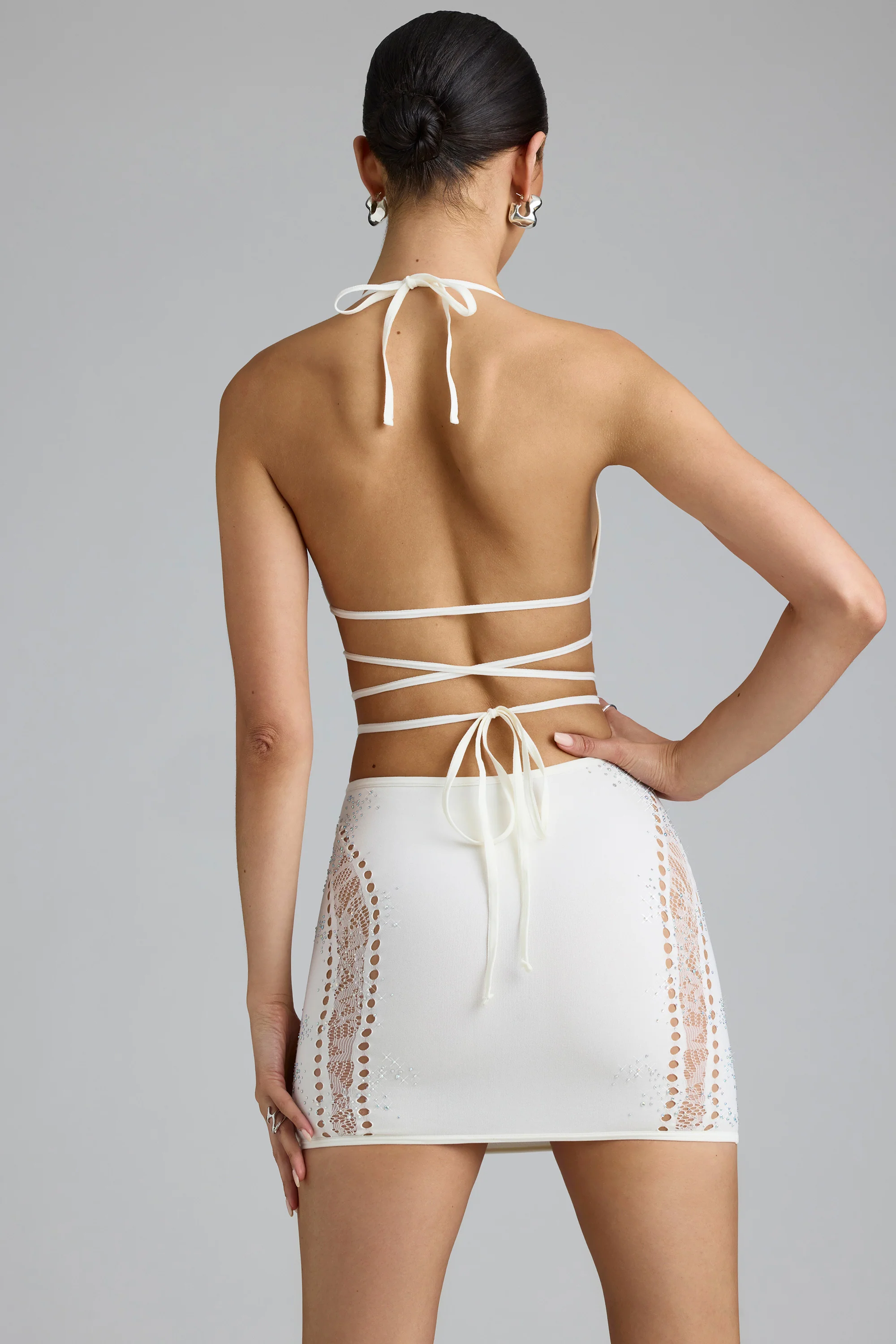 Embellished Cross-Strap Bikini Top in Ivory - Image 8