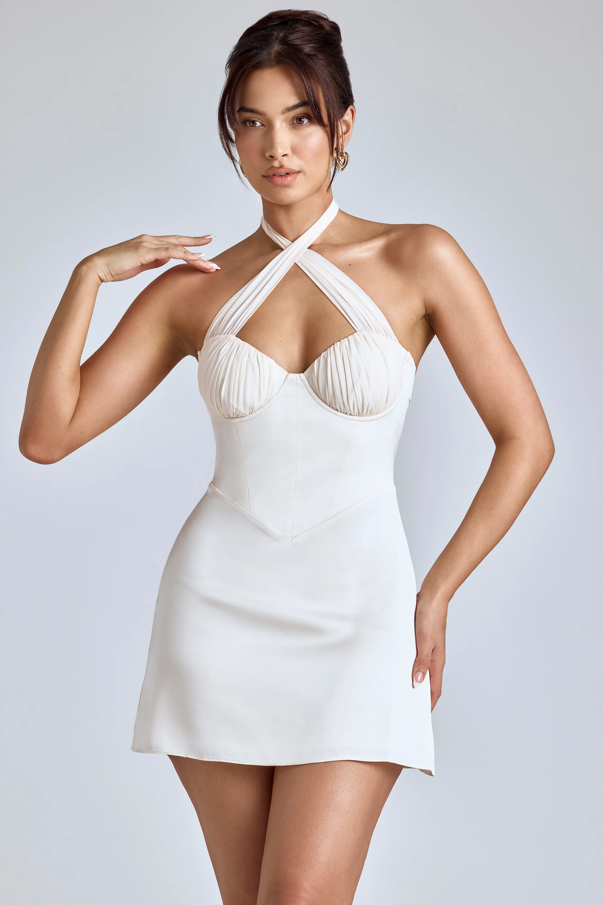 Cross-Neck A-Line Mini Dress in Ivory - Image 10