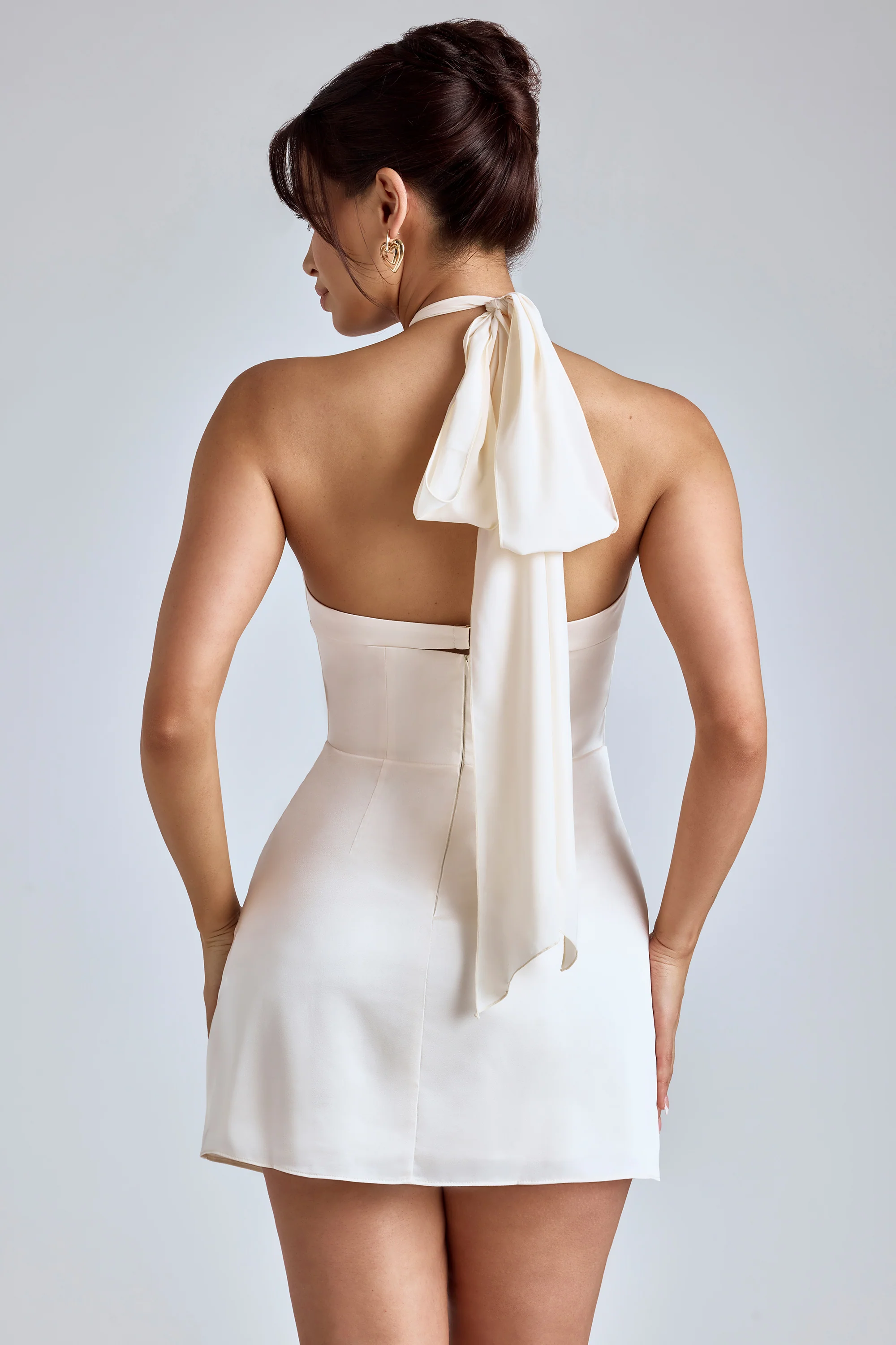 Cross-Neck A-Line Mini Dress in Ivory - Image 2