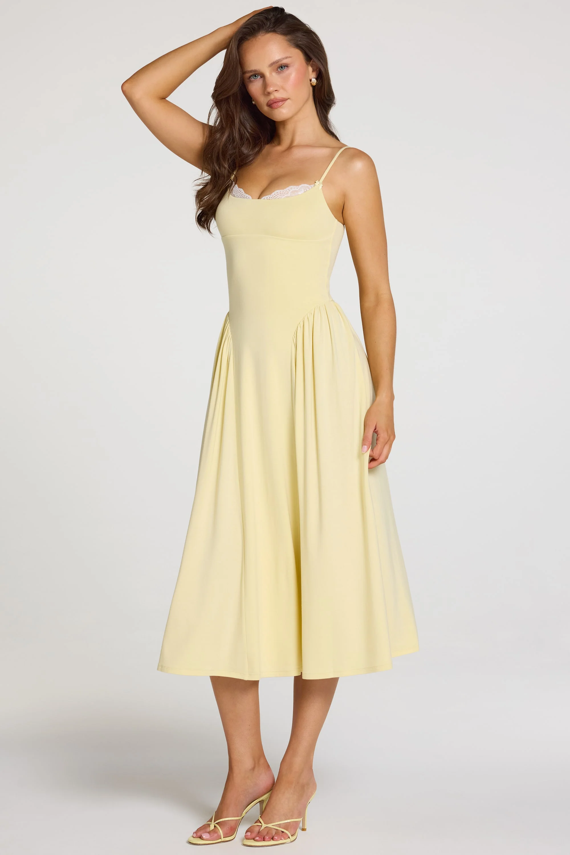 Modal Lace-Trim Midaxi Dress in Pastel Yellow - Image 7