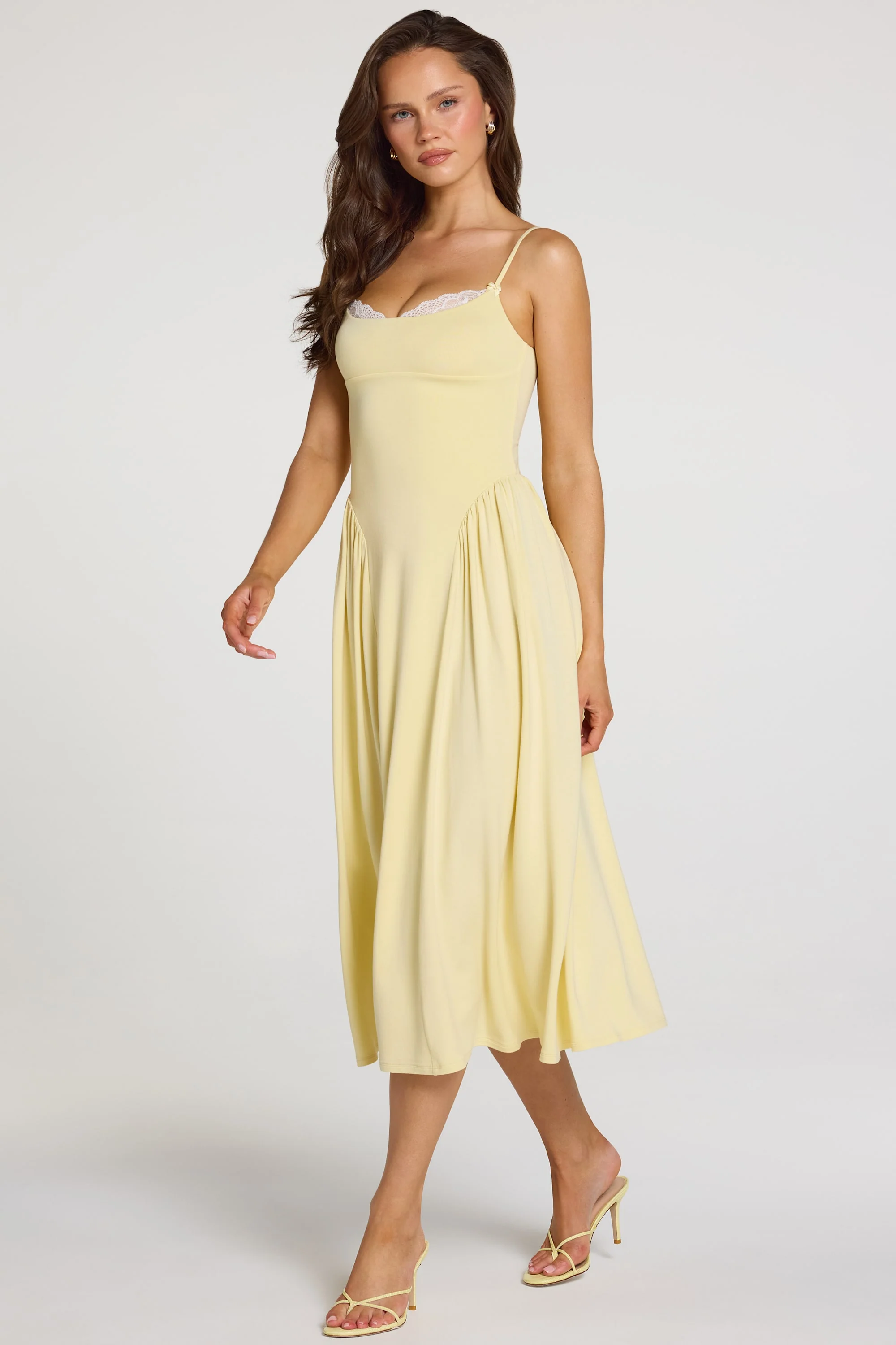 Modal Lace-Trim Midaxi Dress in Pastel Yellow - Image 8