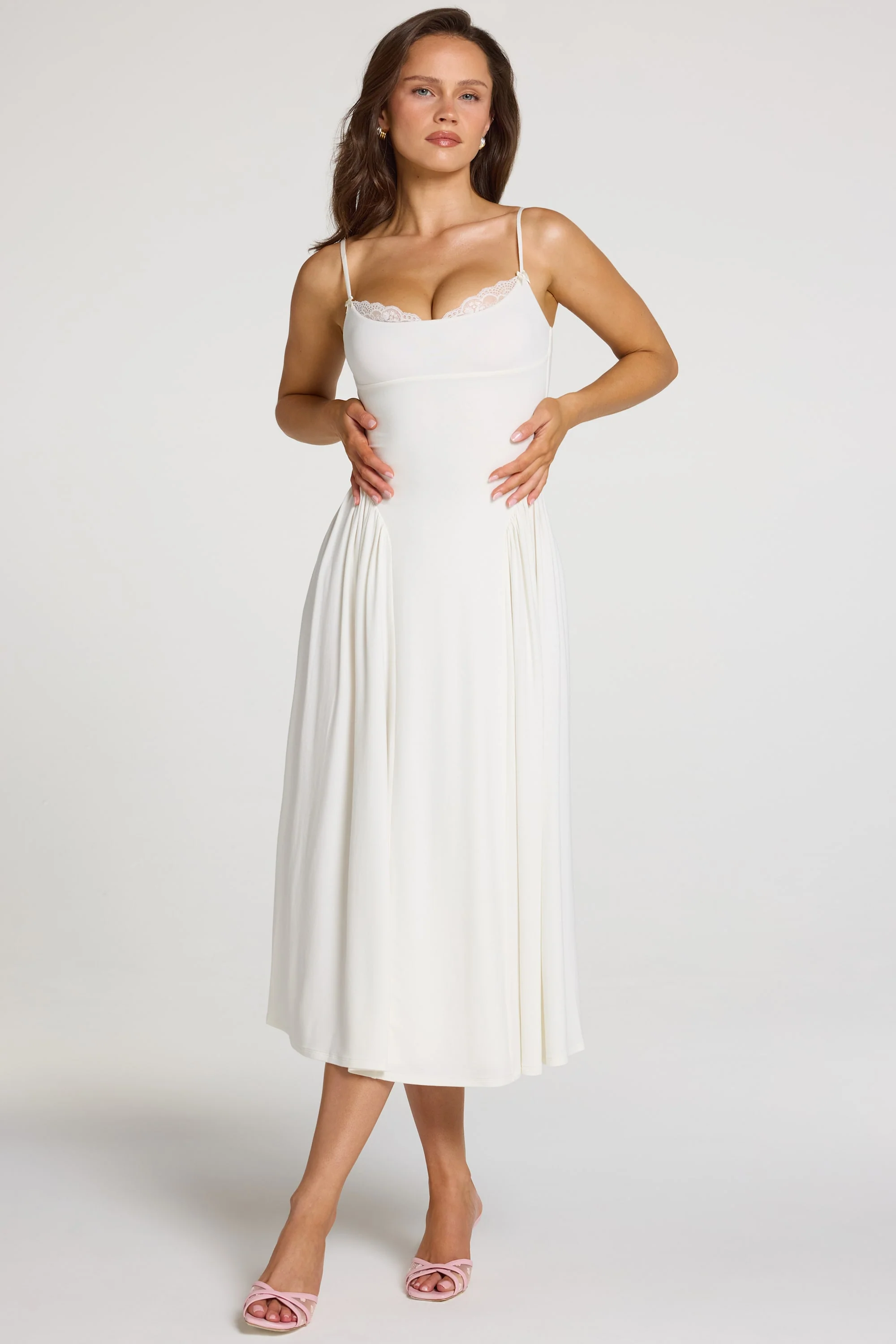 Modal Lace-Trim Midaxi Dress in White - Image 5