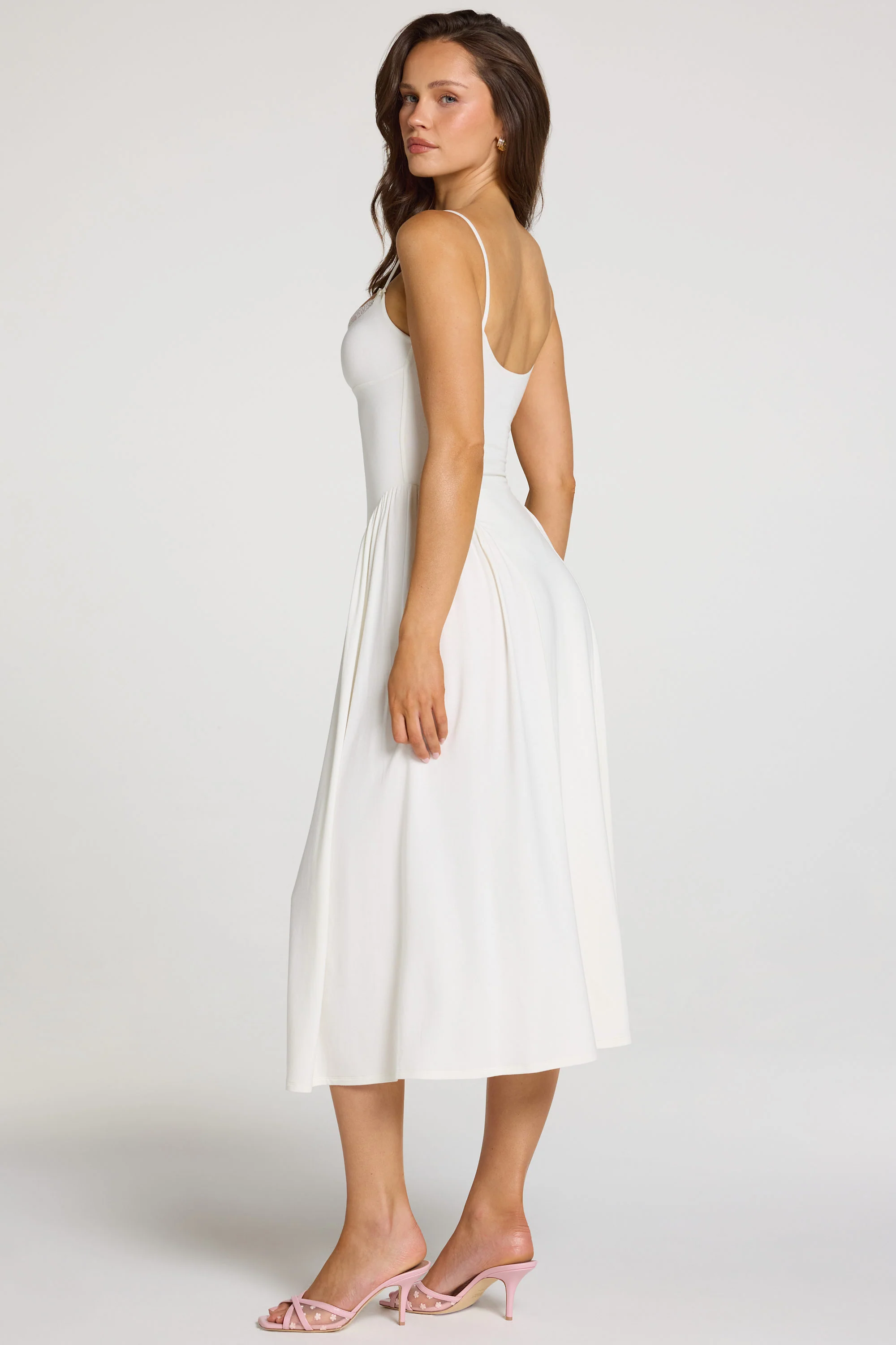 Modal Lace-Trim Midaxi Dress in White - Image 7