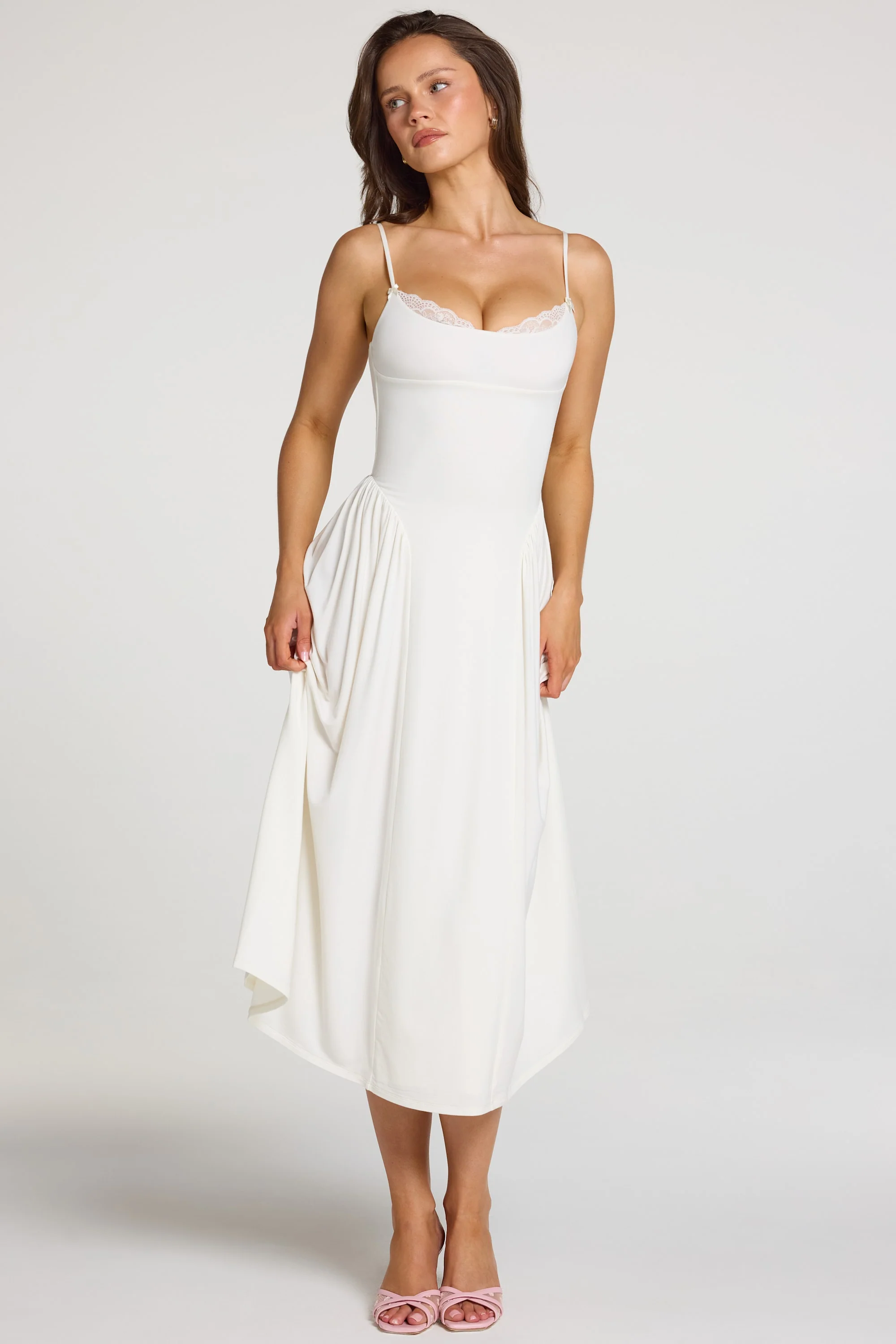 Modal Lace-Trim Midaxi Dress in White - Image 8
