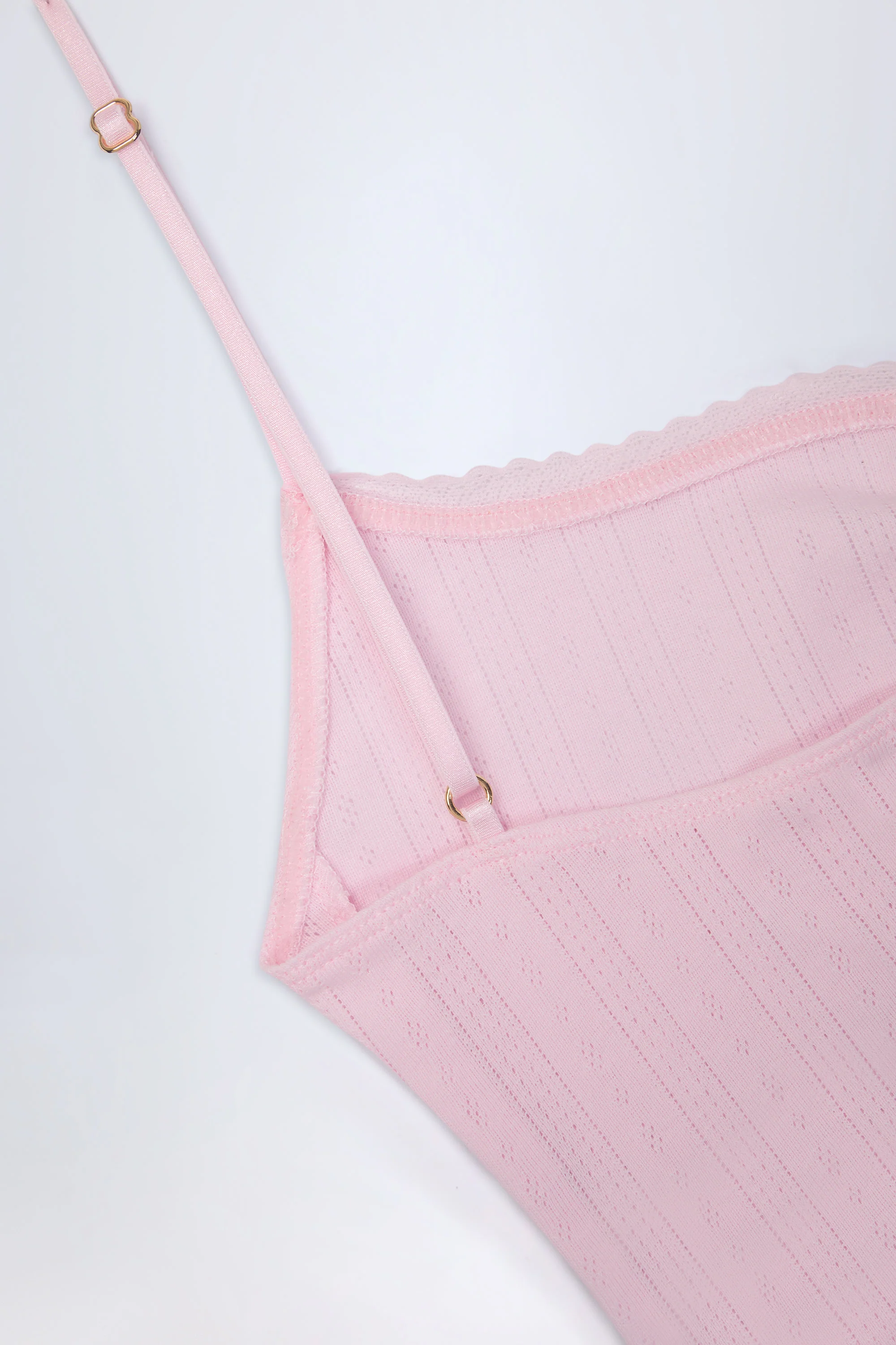 Pointelle Ruched Camisole Crop Top in Baby Pink - Image 6